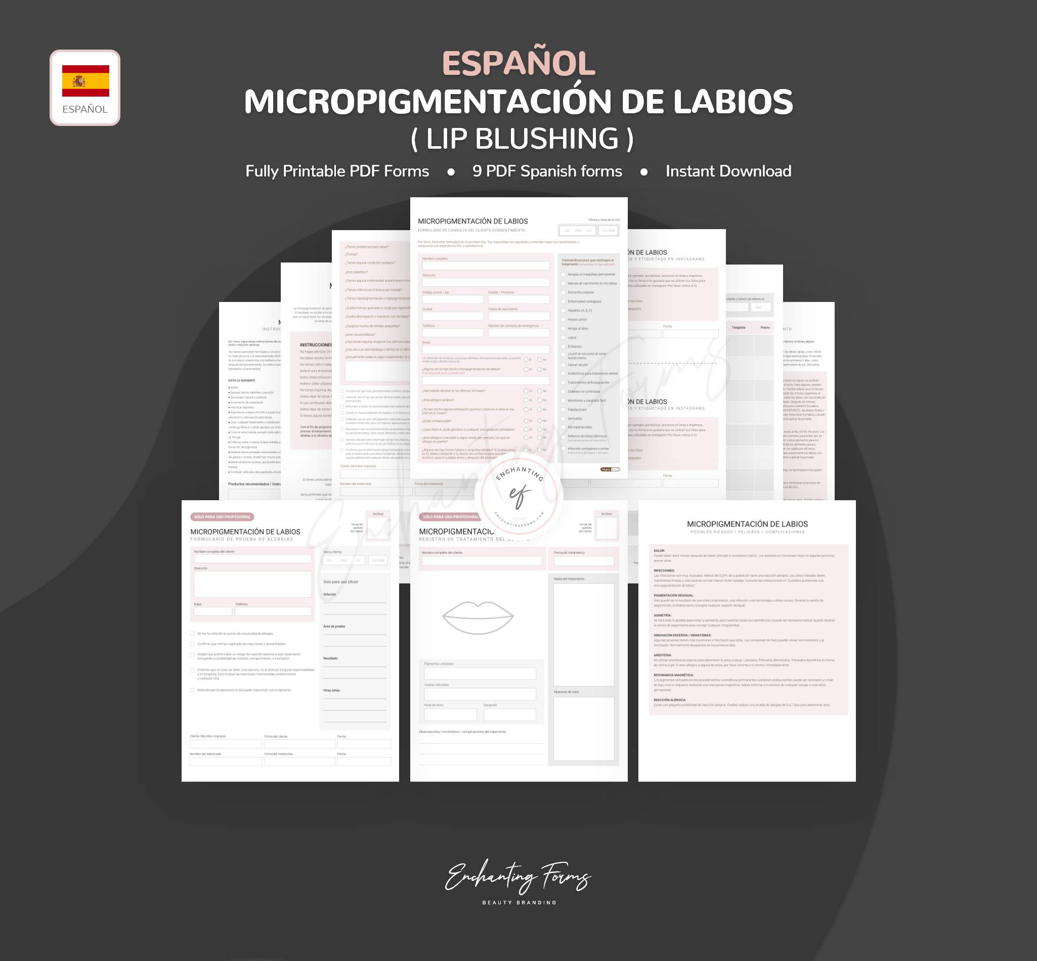 Spanish lip blushing consultation consent forms - formularios lip blushing en español PDF