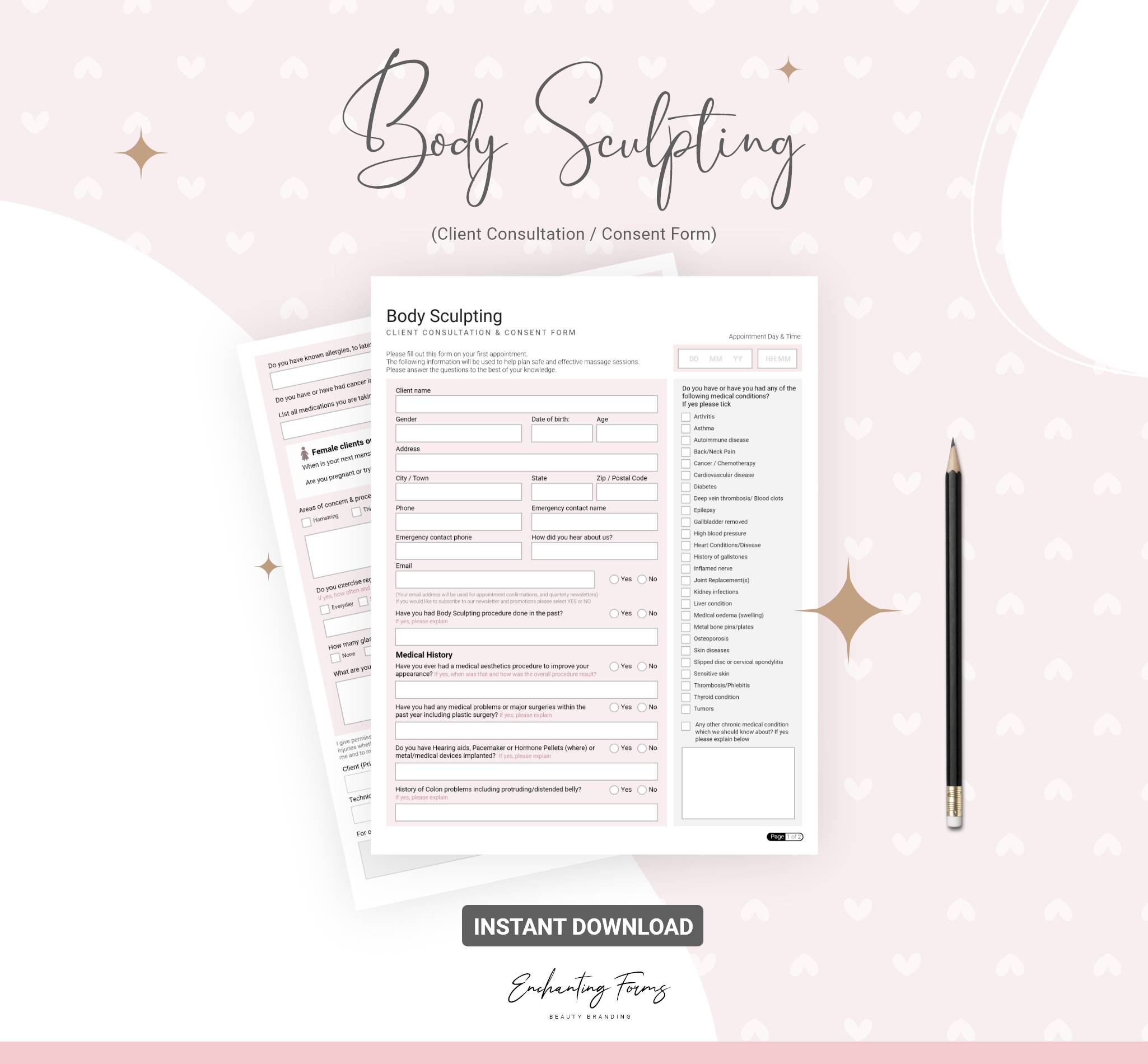 Body sculpting consultation and consent forms bundle - professional fillable PDF