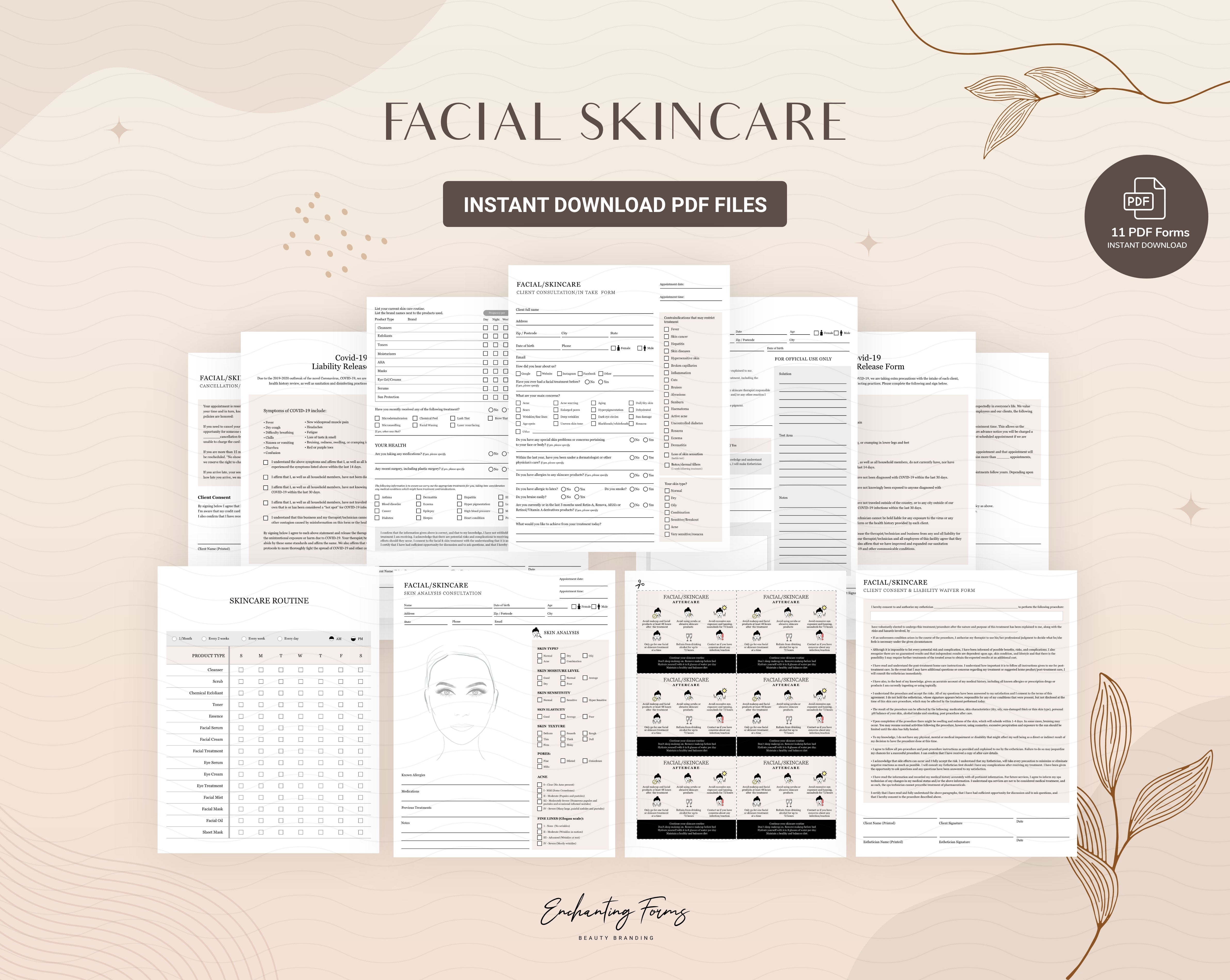 Skincare consultation forms champagne design - fillable PDF for aestheticians