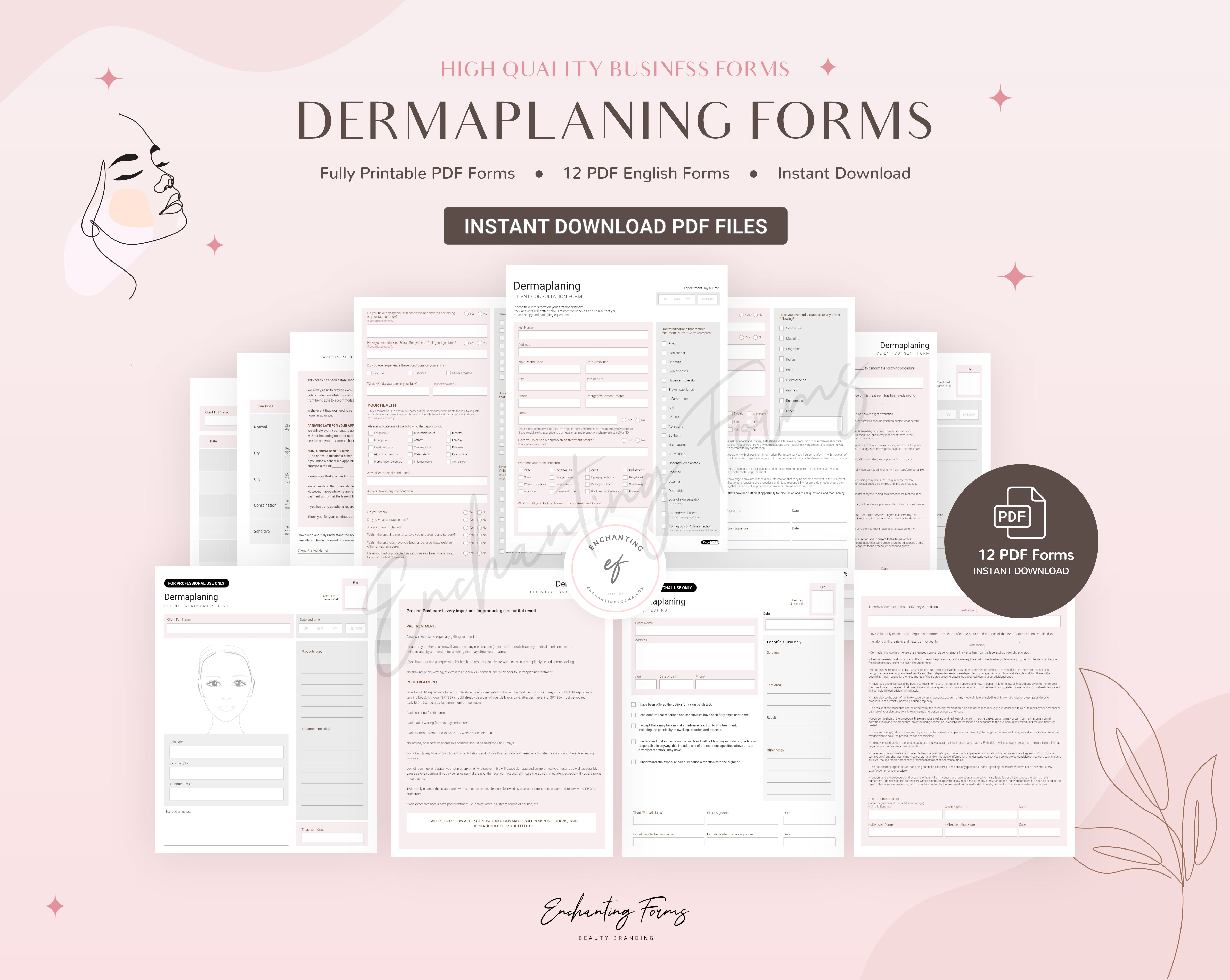 Dermaplaning consultation and consent forms bundle - professional fillable PDF for aestheticians