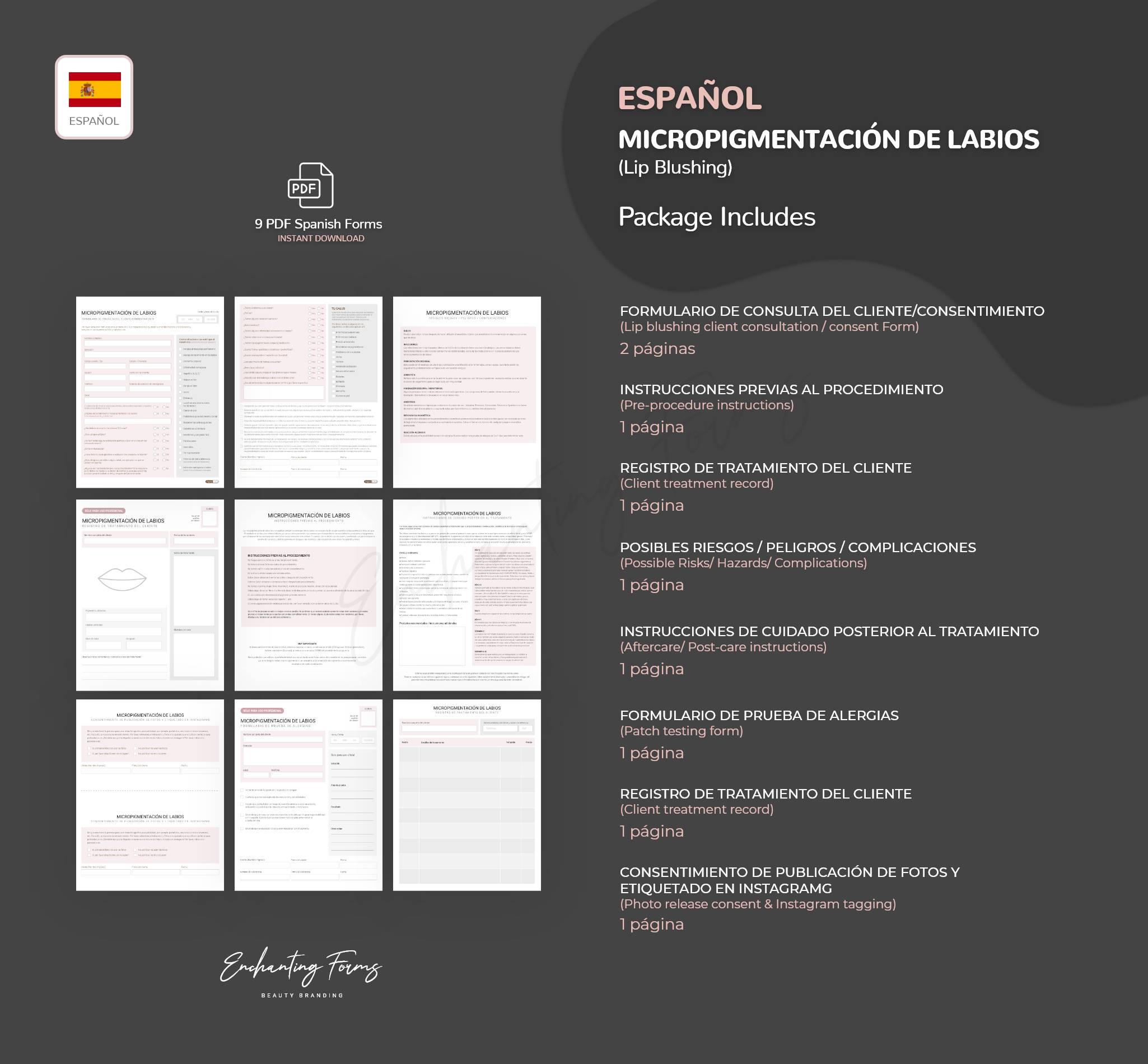 Spanish lip blushing consultation consent forms - formularios lip blushing en español PDF