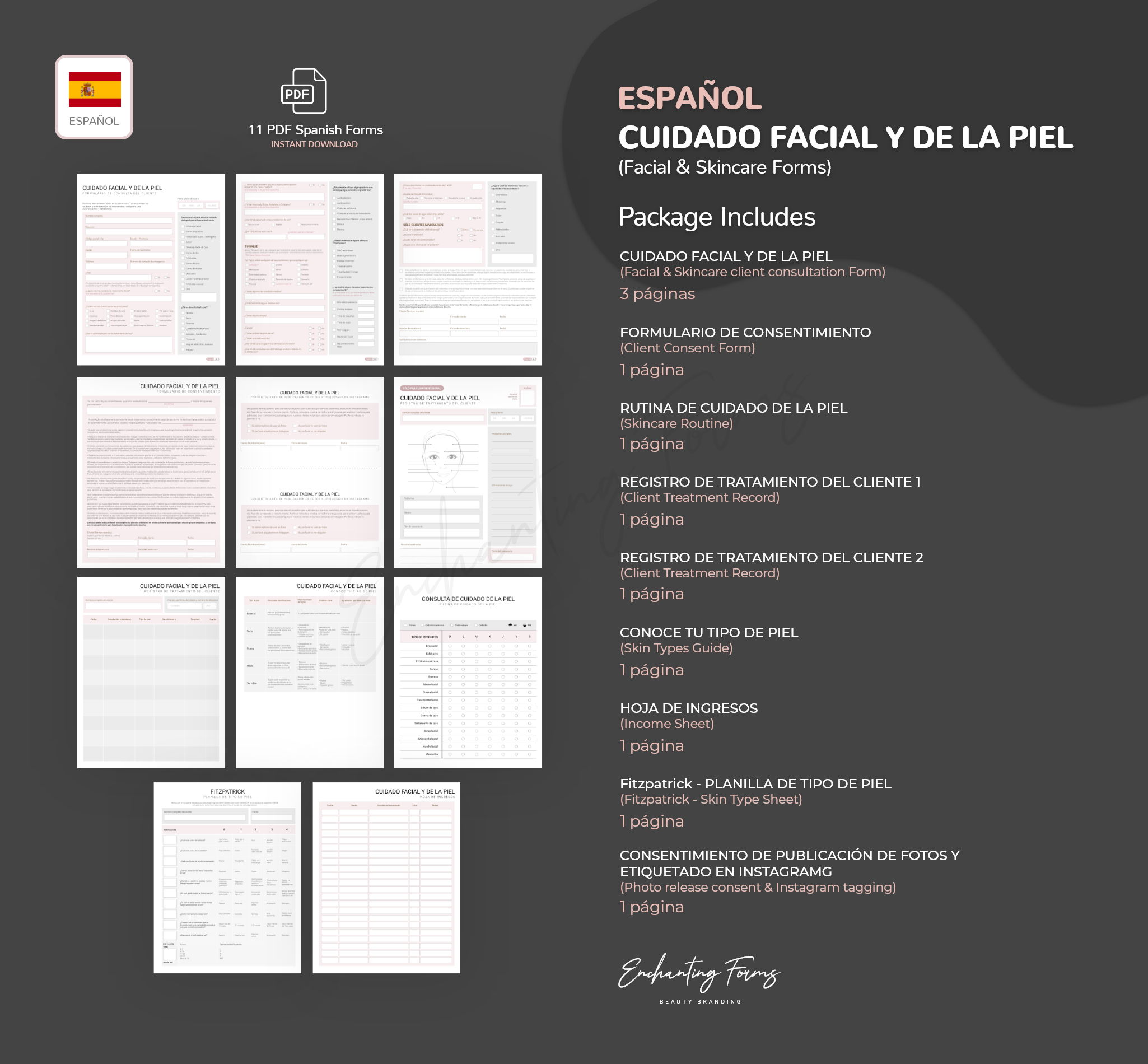 Spanish facial skincare consultation consent forms - formularios cuidado facial en español PDF