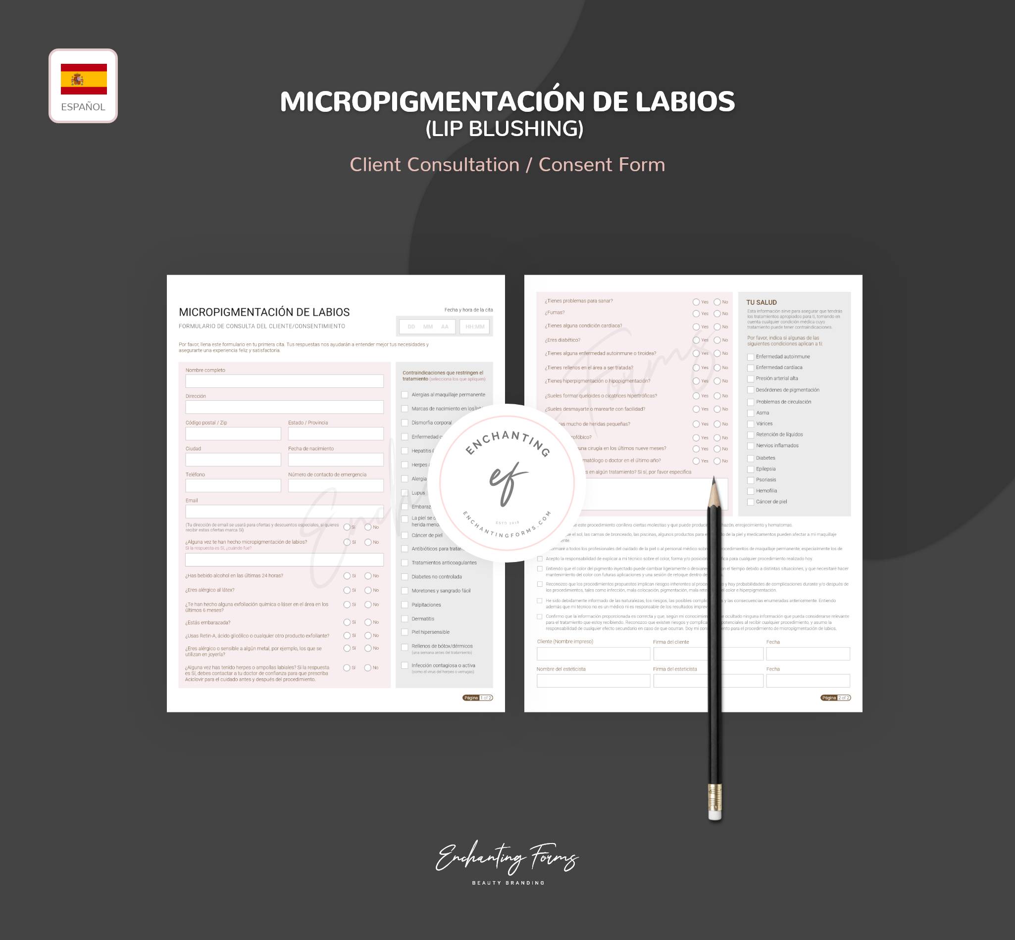 Spanish lip blushing consultation consent forms - formularios lip blushing en español PDF