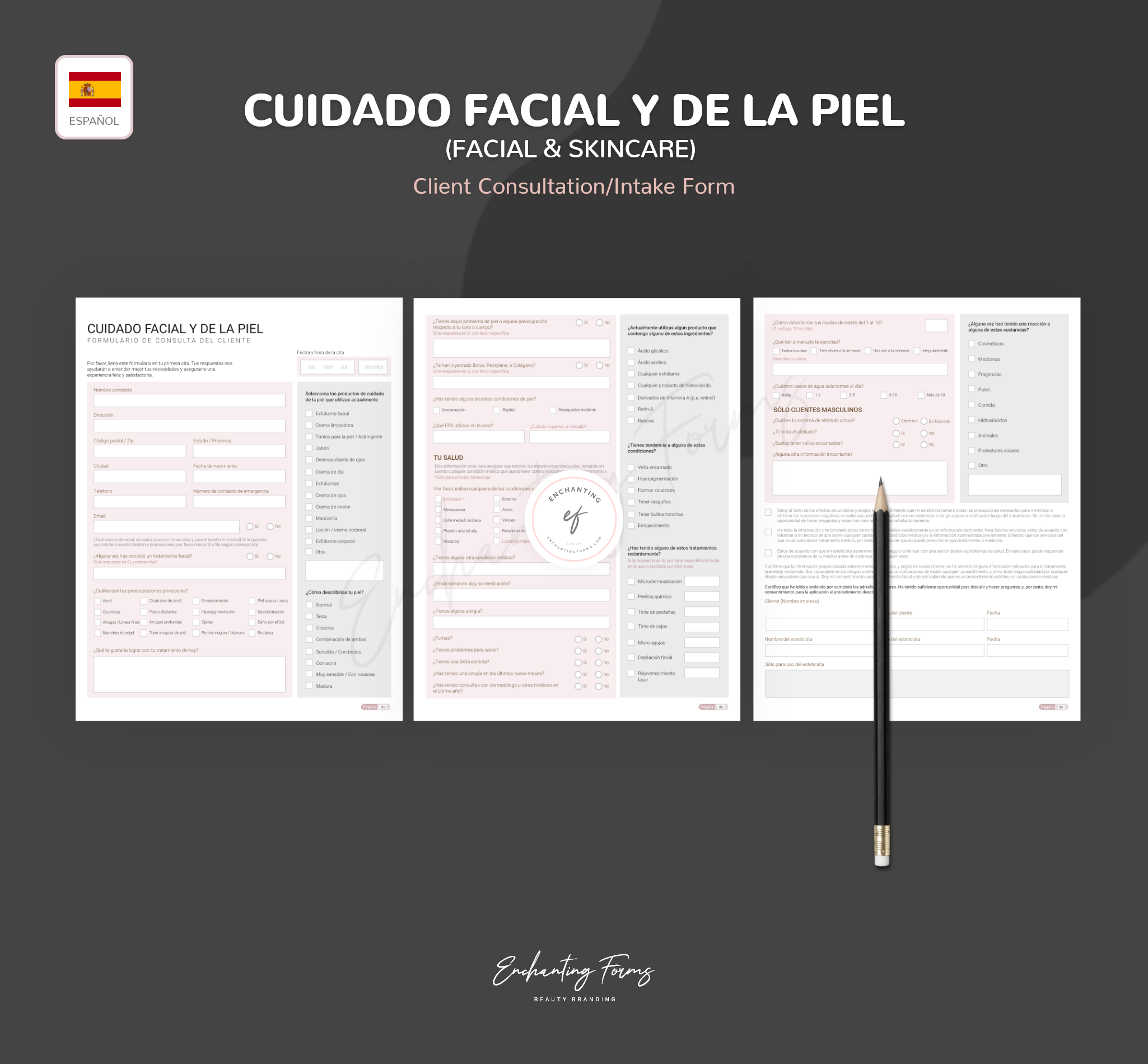 Spanish facial skincare consultation consent forms - formularios cuidado facial en español PDF