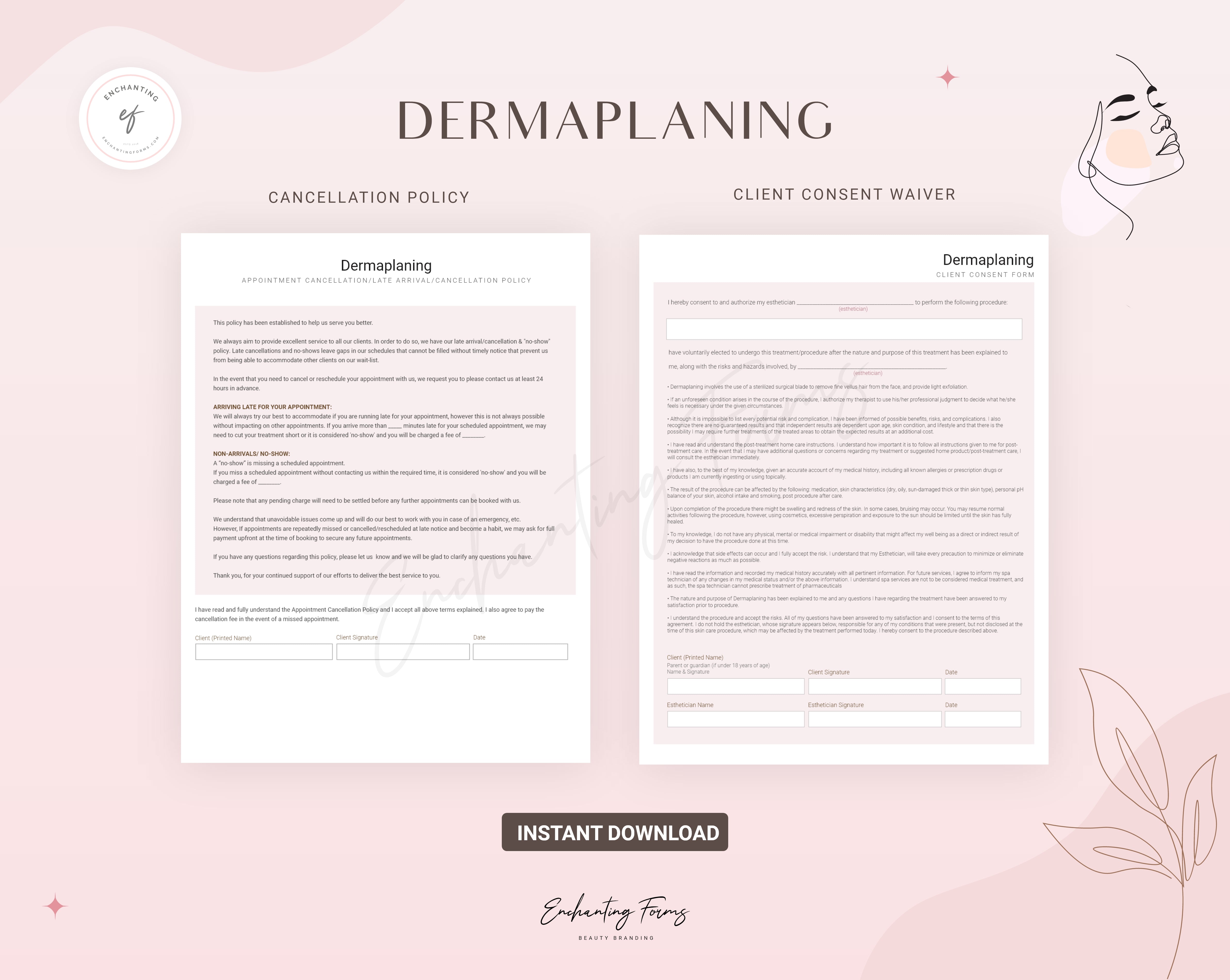 Dermaplaning consultation and consent forms bundle - professional fillable PDF for aestheticians