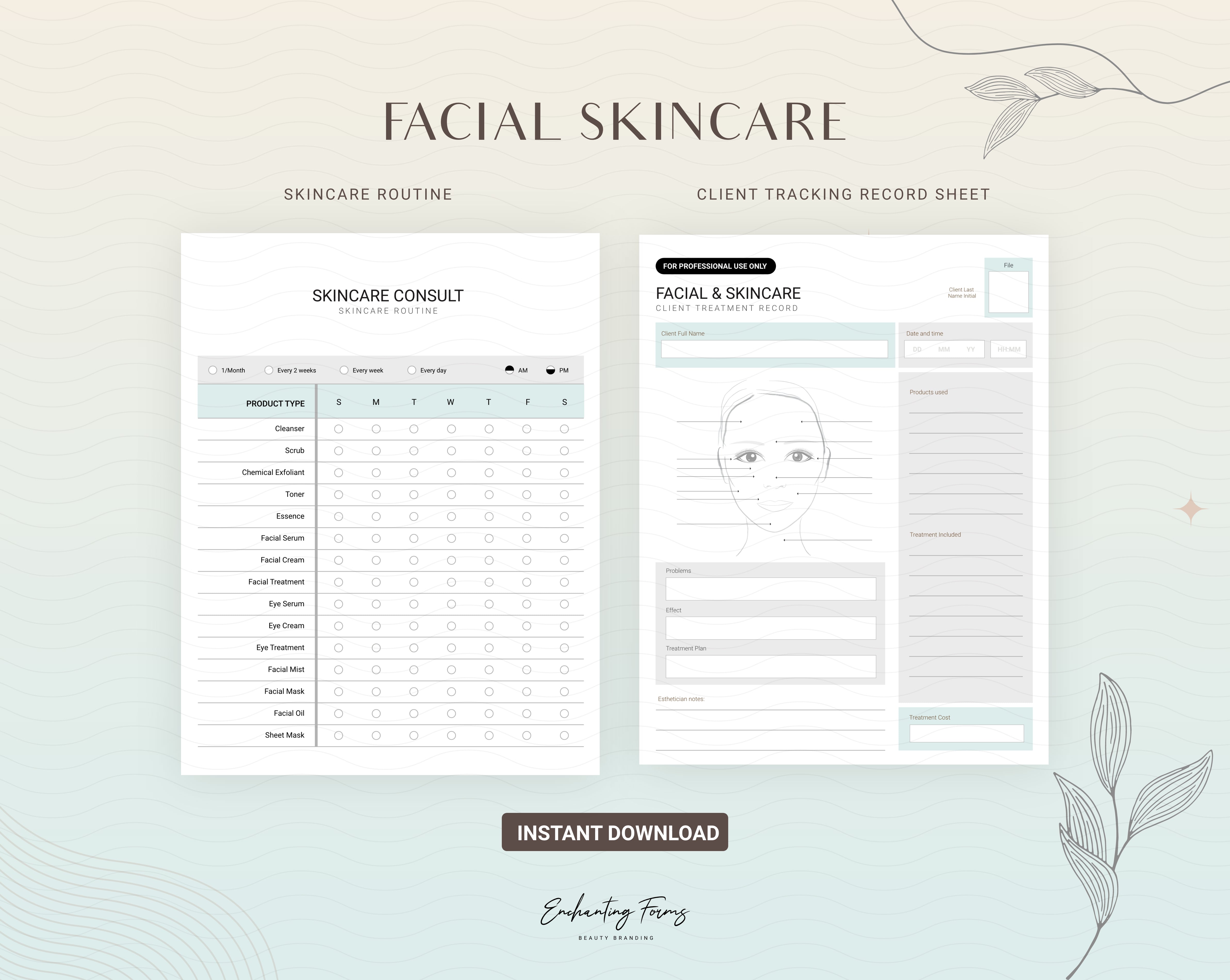 Skincare consultation forms sage green design - fillable PDF for aestheticians