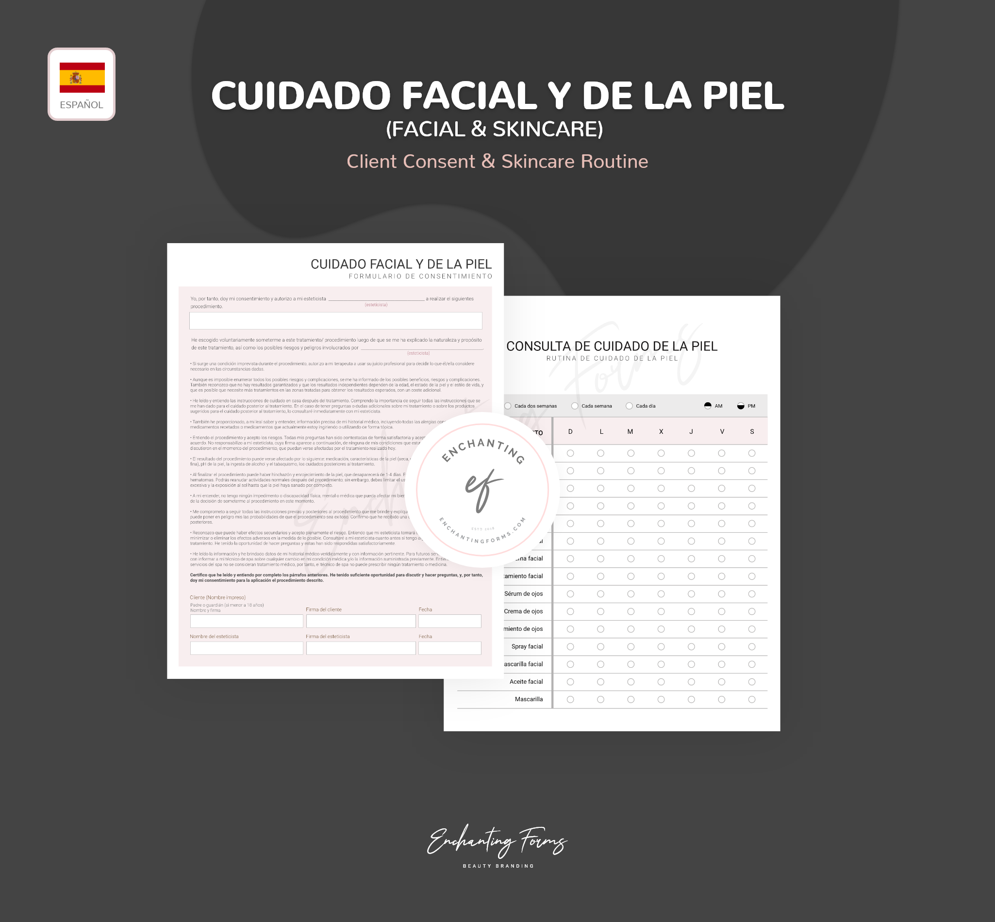 Spanish facial skincare consultation consent forms - formularios cuidado facial en español PDF