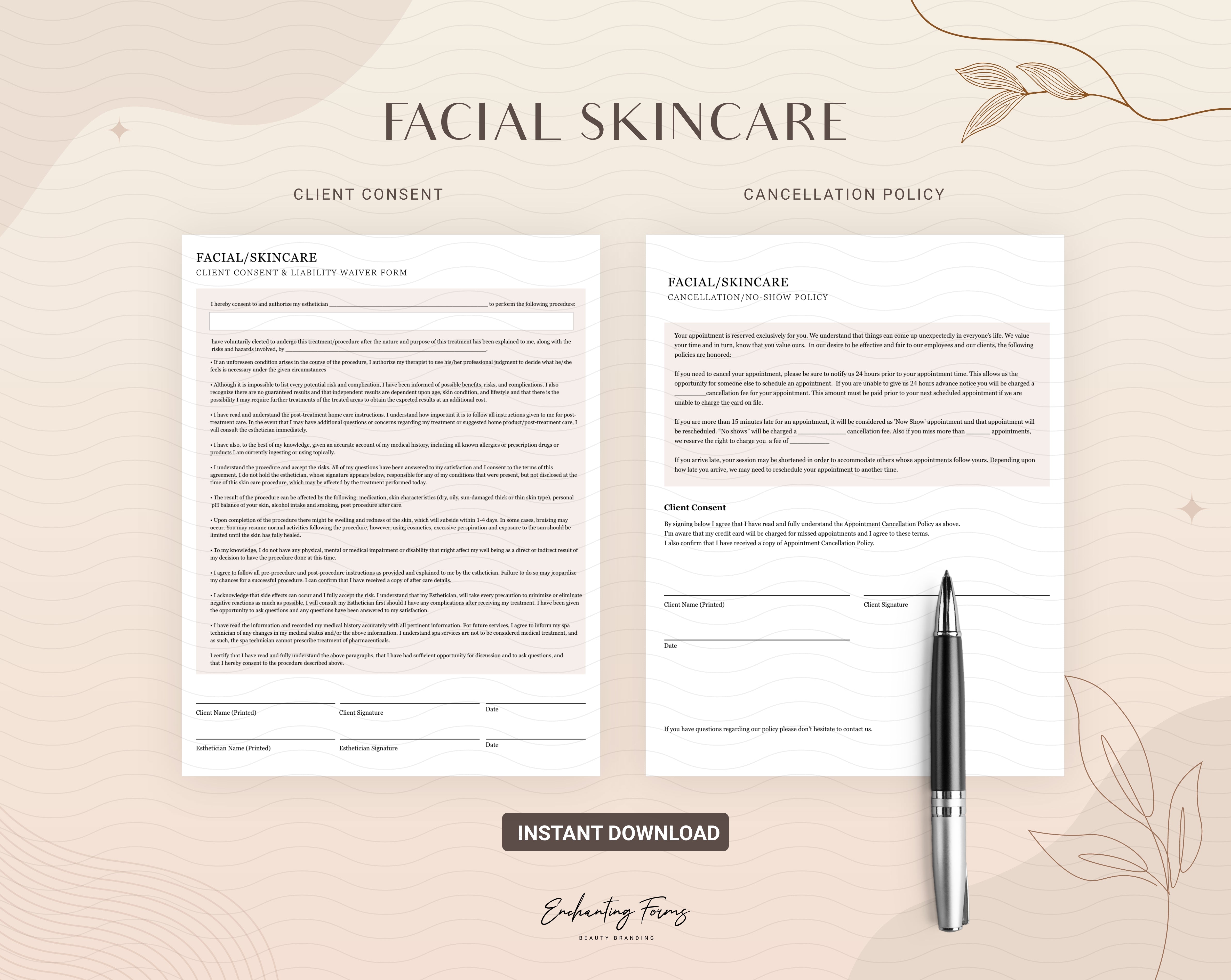 Skincare consultation forms champagne design - fillable PDF for aestheticians