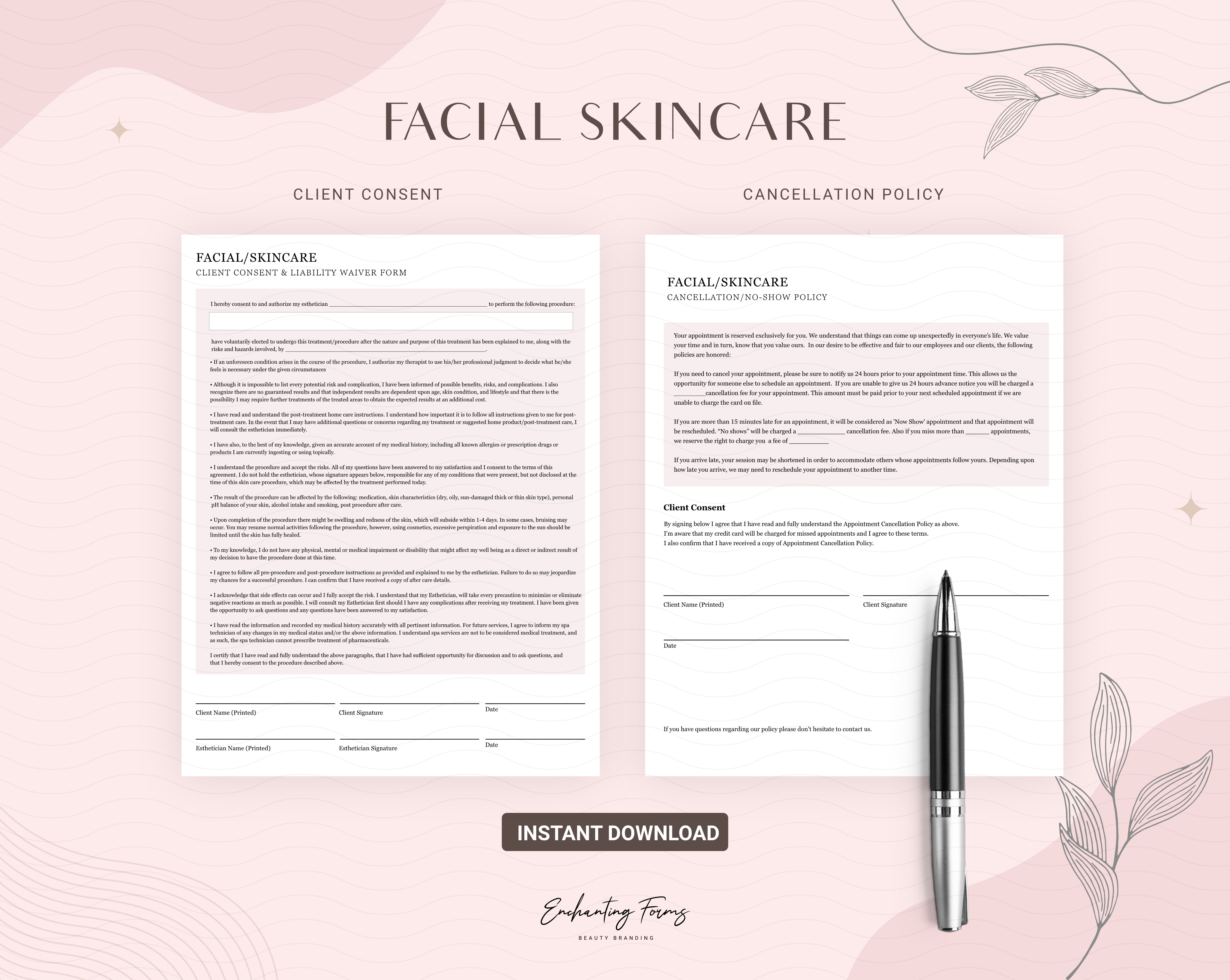 Skincare consultation forms blush pink design - fillable PDF for aestheticians