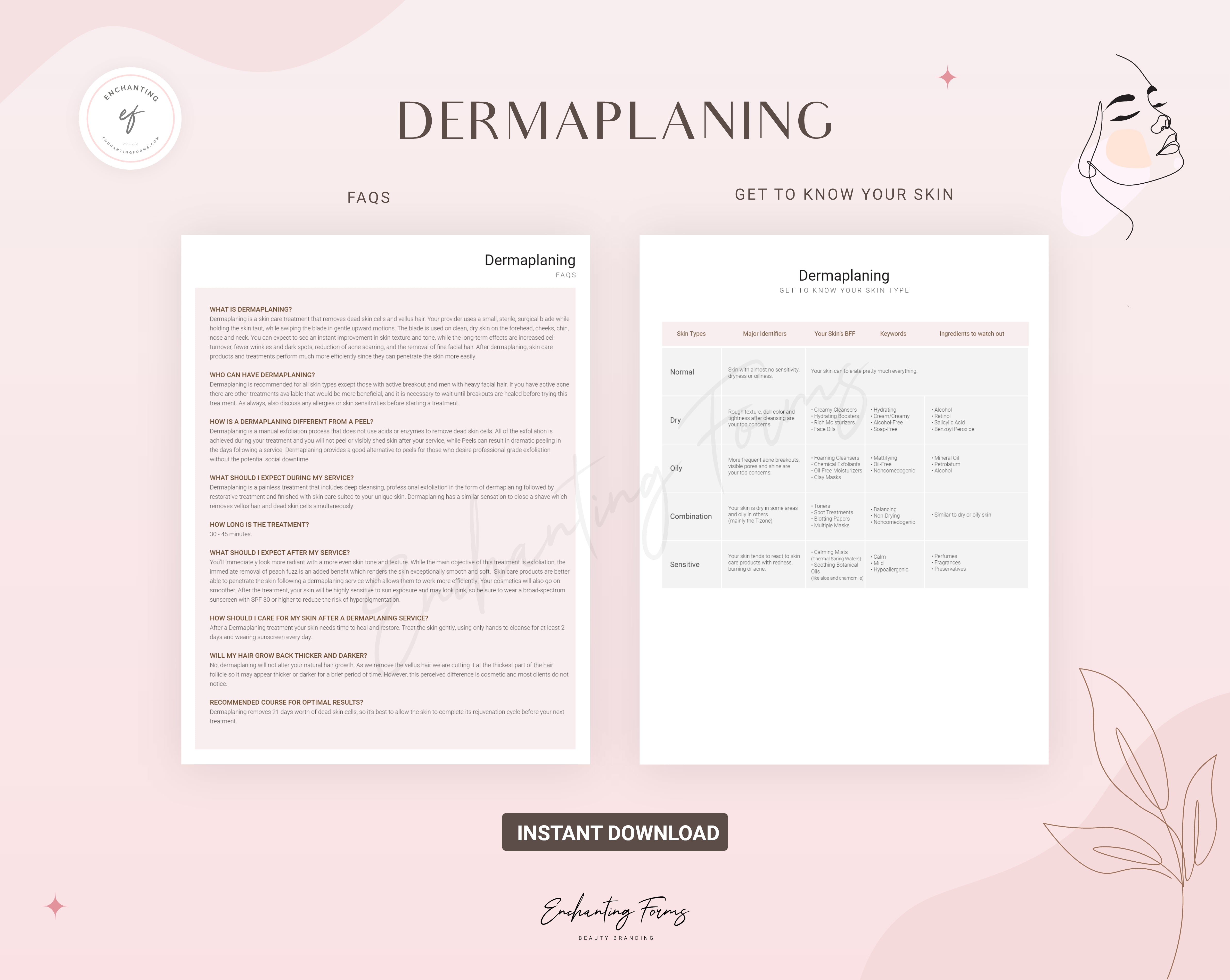 Dermaplaning consultation and consent forms bundle - professional fillable PDF for aestheticians
