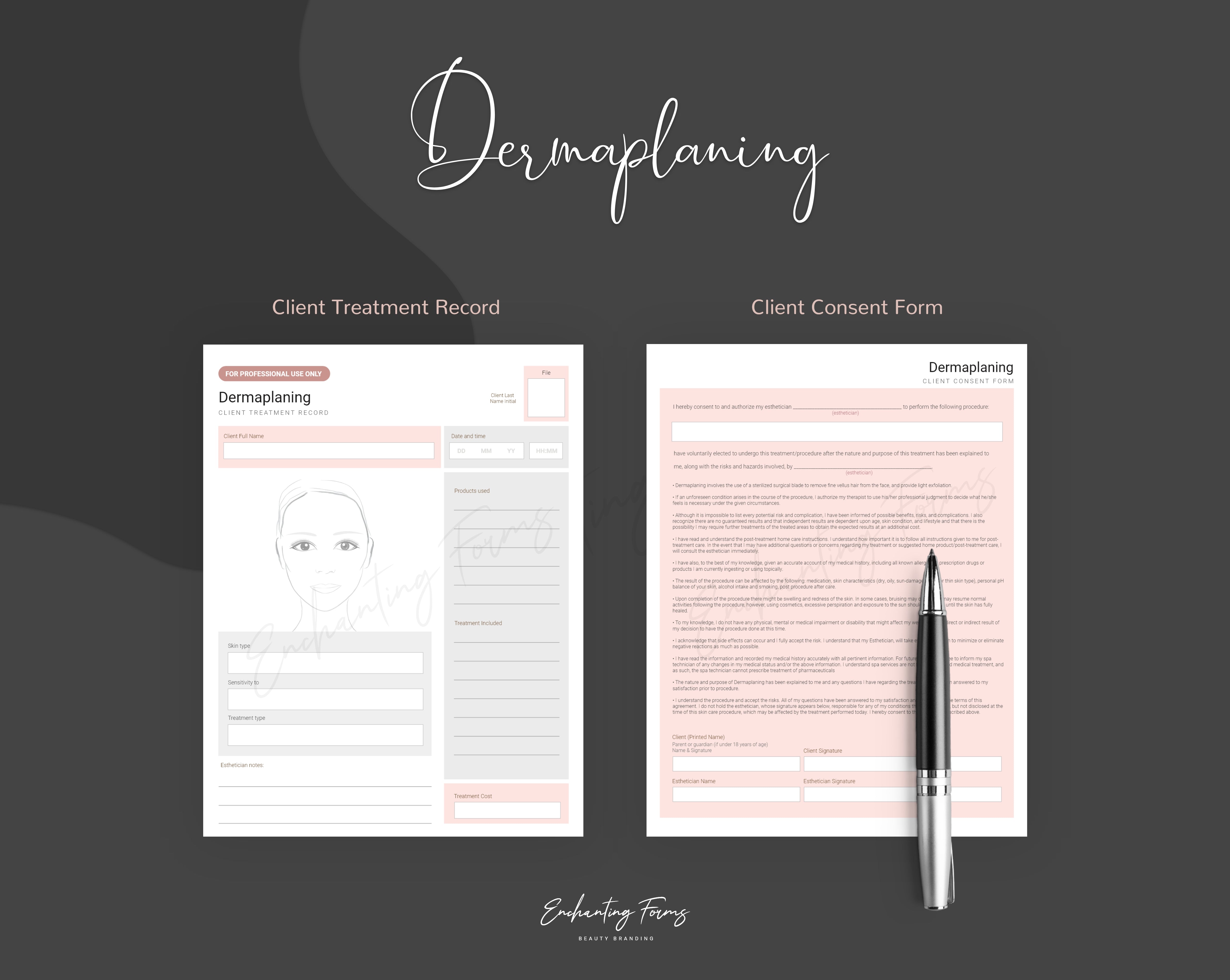 Dermaplaning consultation and consent forms bundle rose gold design - fillable PDF for aestheticians