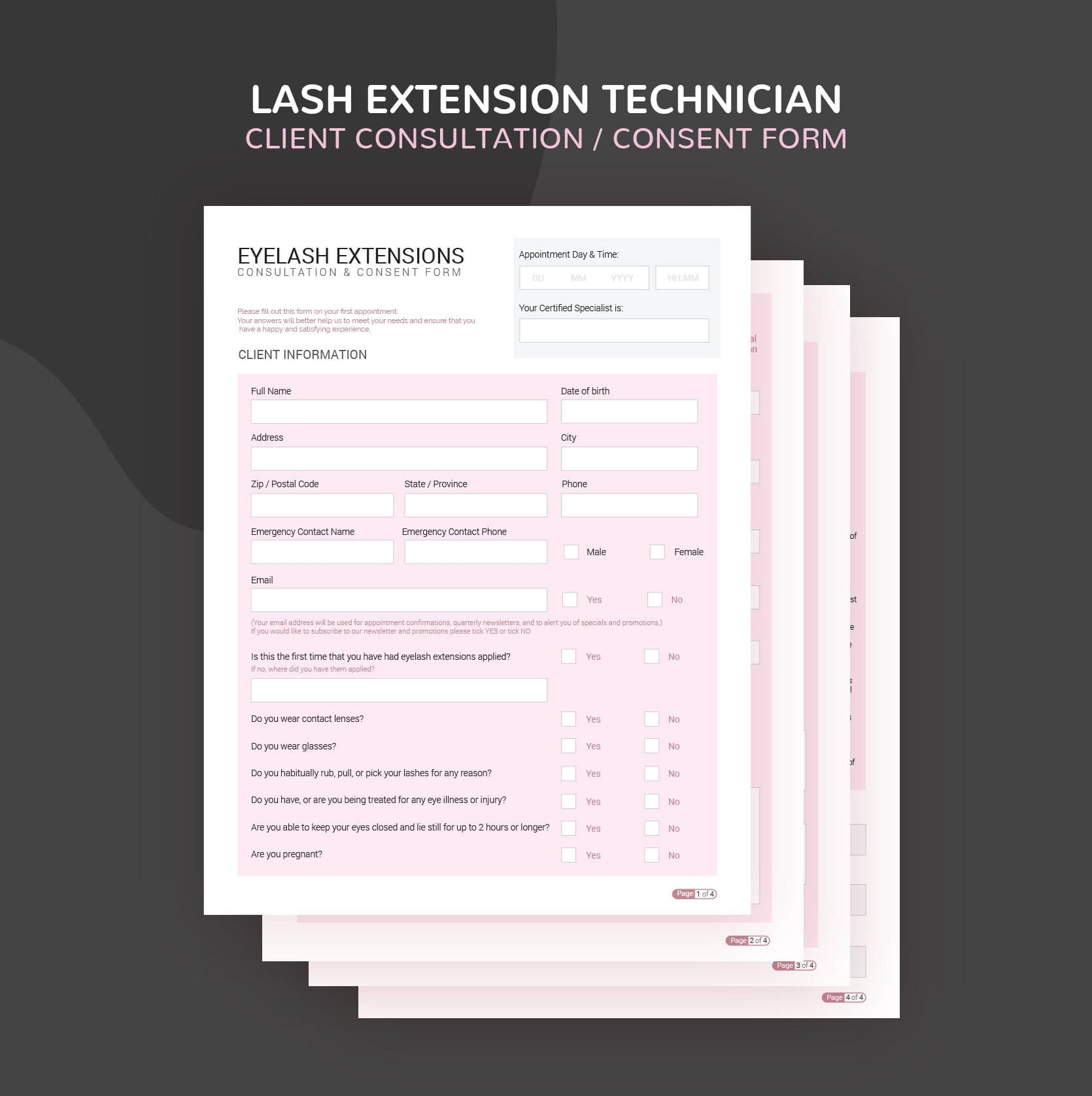 Eyelash Extension Consultation Client Intake Form