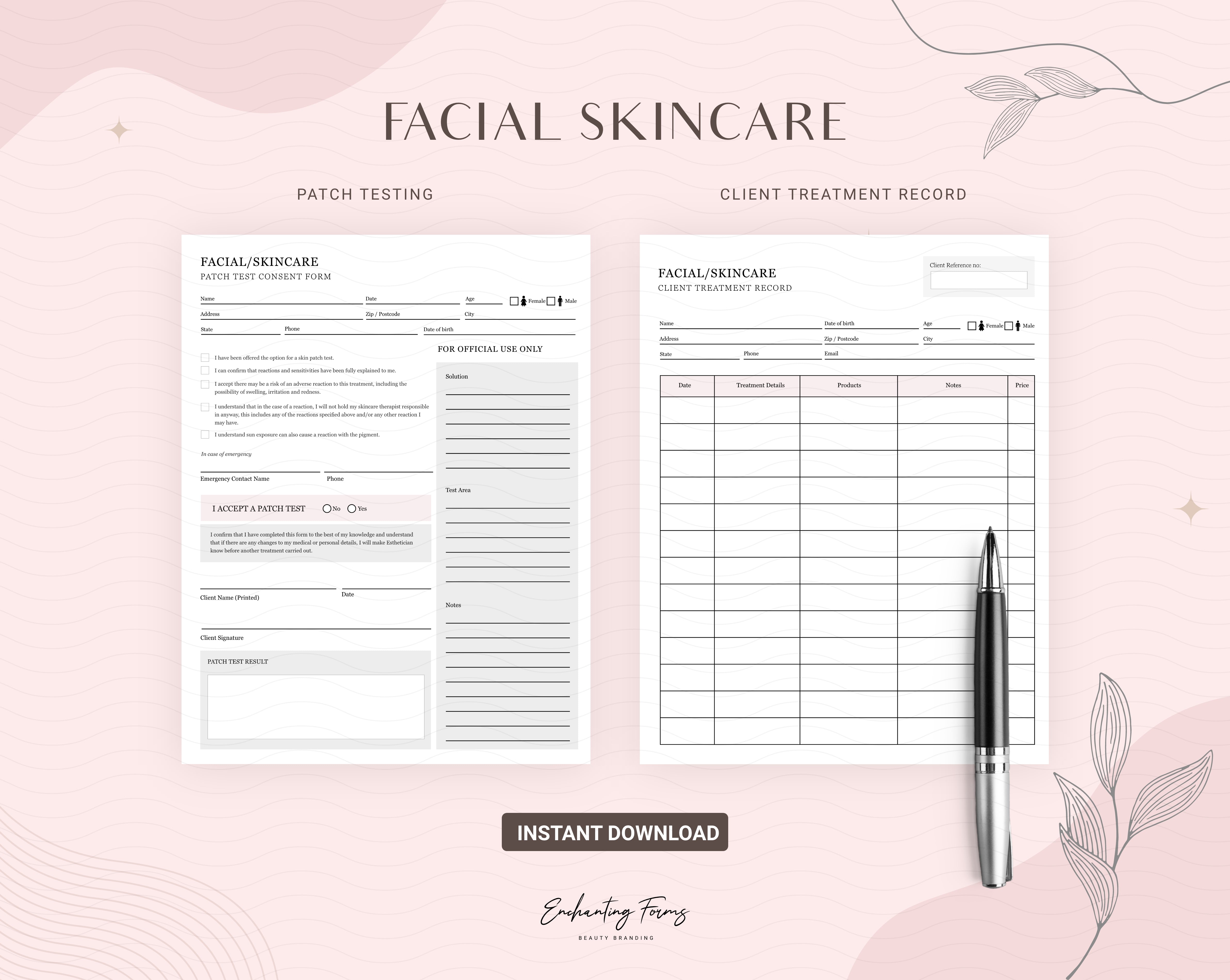 Skincare consultation forms blush pink design - fillable PDF for aestheticians
