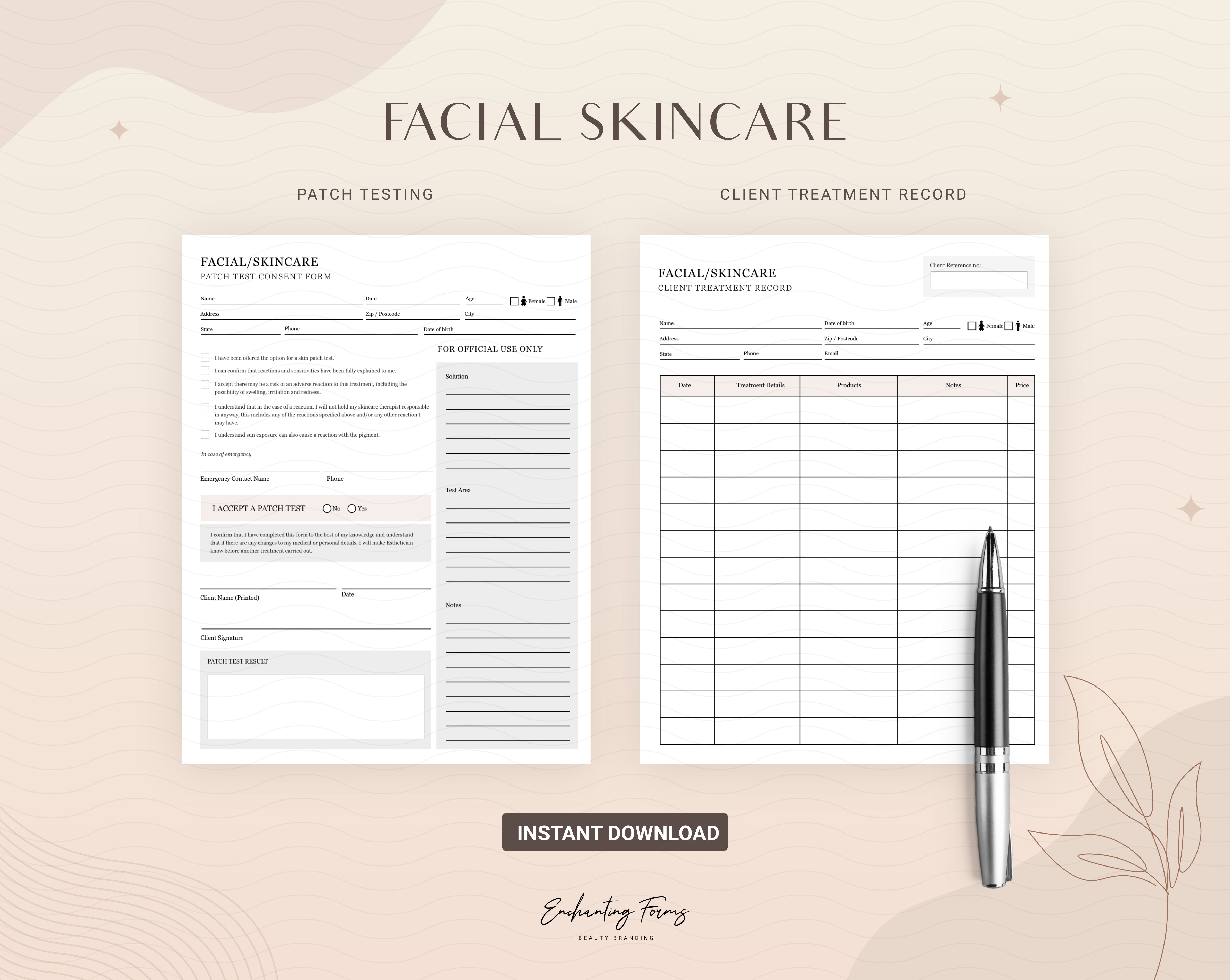 Skincare consultation forms champagne design - fillable PDF for aestheticians