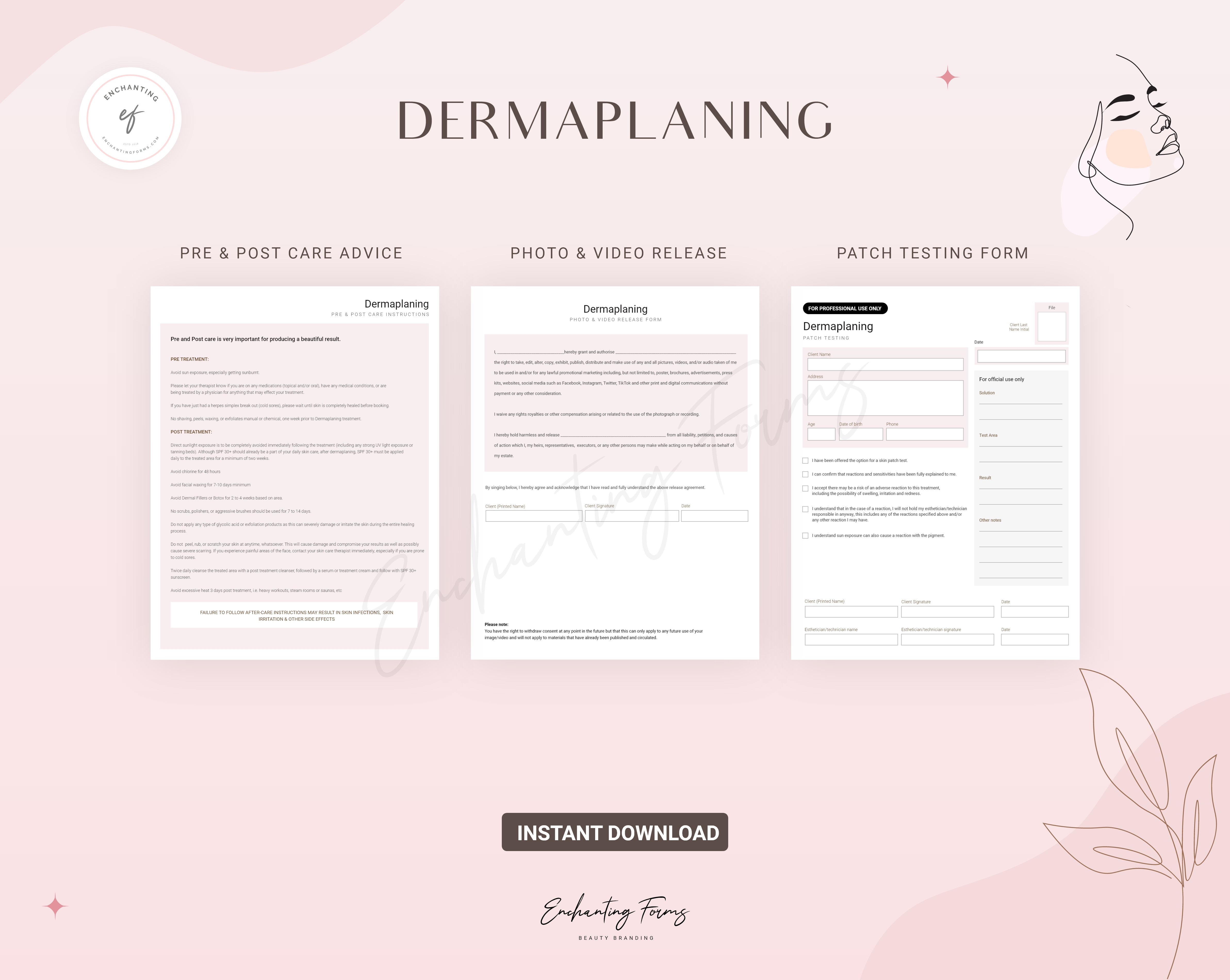 Dermaplaning consultation and consent forms bundle - professional fillable PDF for aestheticians