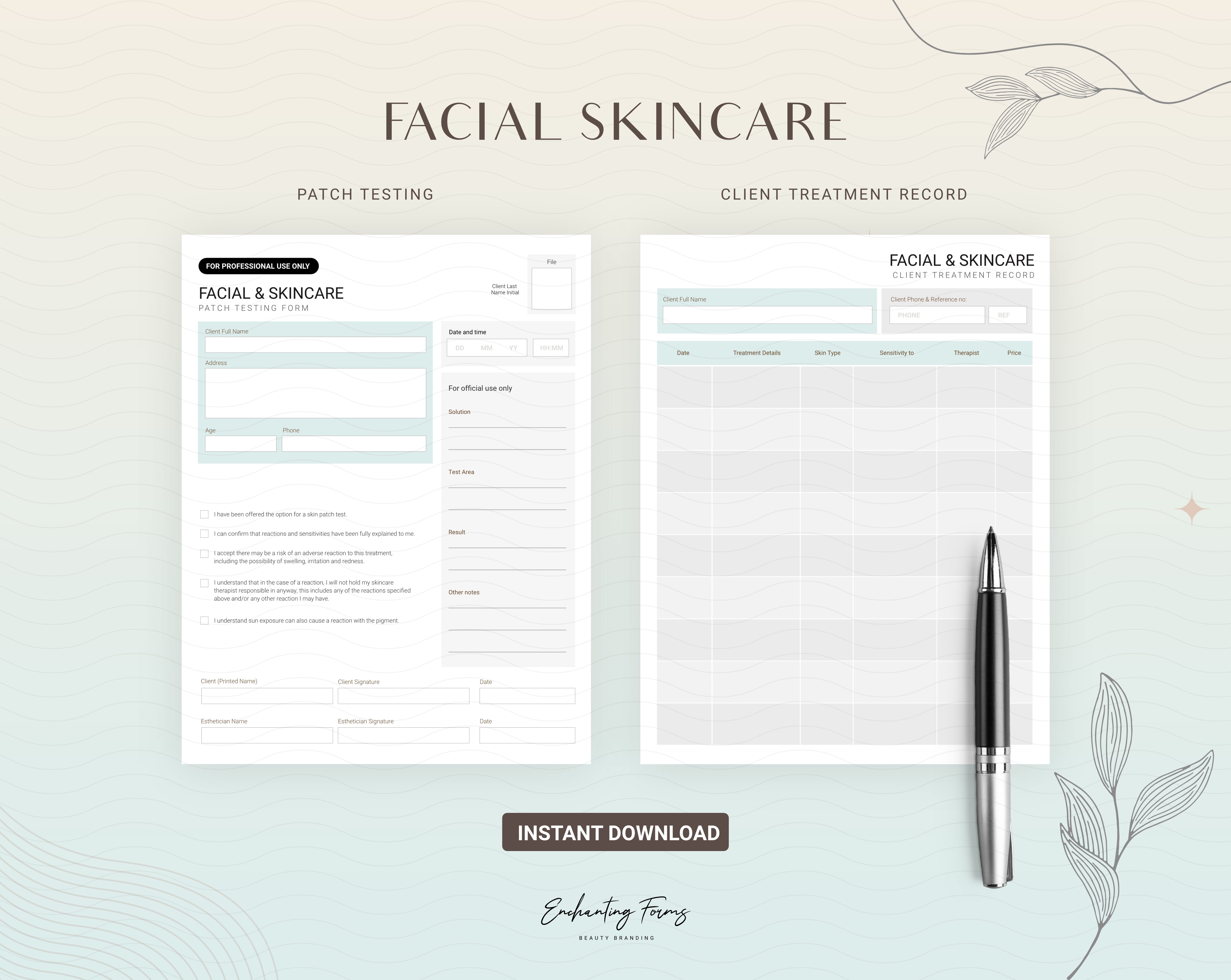 Skincare consultation forms sage green design - fillable PDF for aestheticians