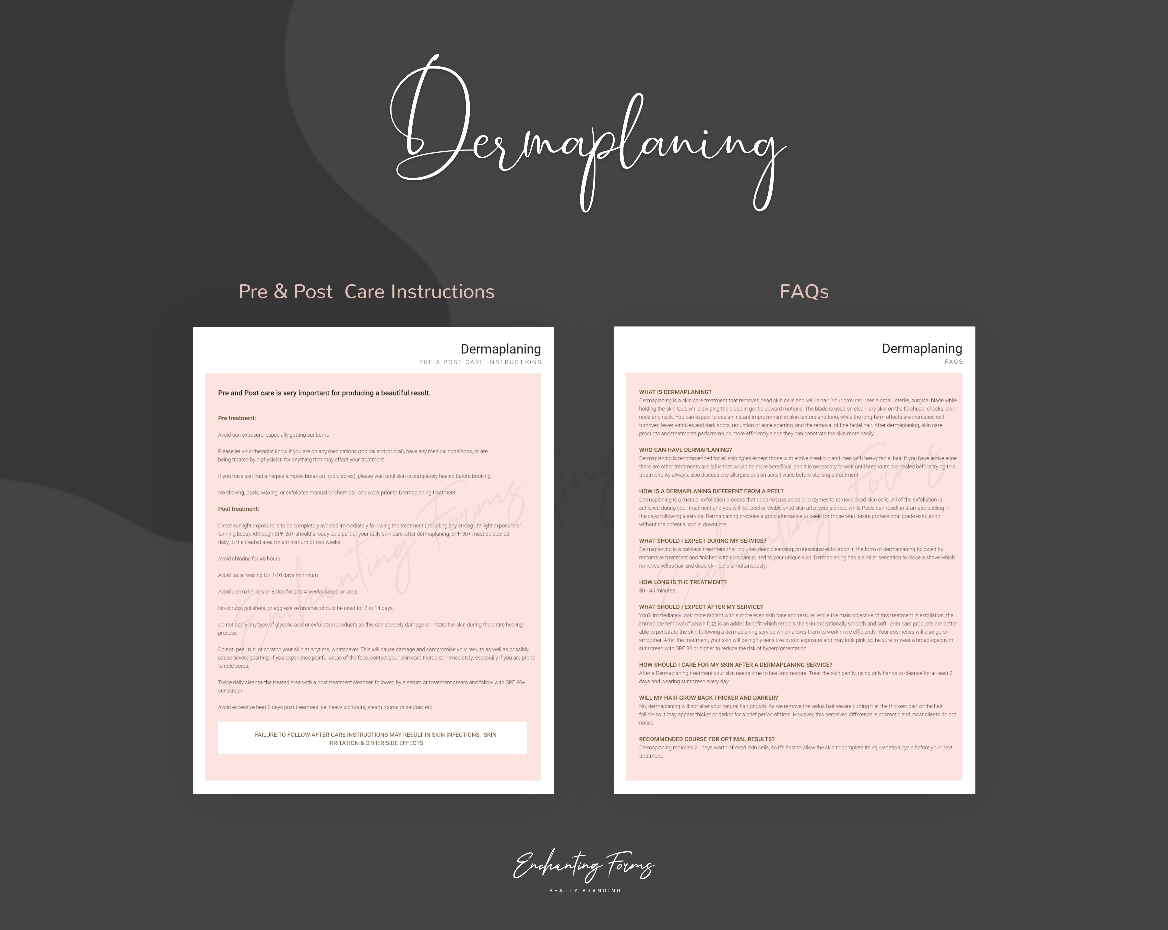Dermaplaning consultation and consent forms bundle rose gold design - fillable PDF for aestheticians
