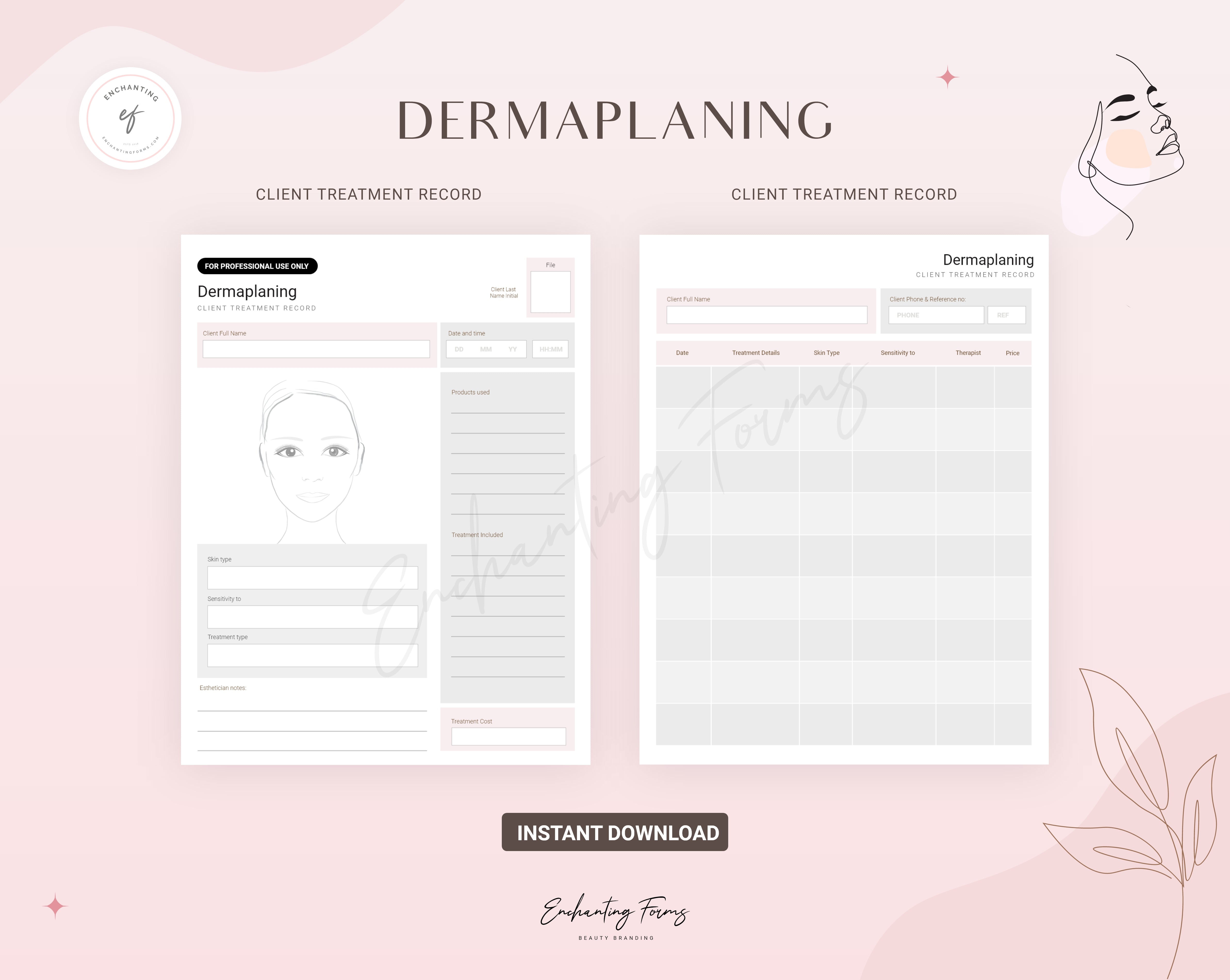Dermaplaning consultation and consent forms bundle - professional fillable PDF for aestheticians