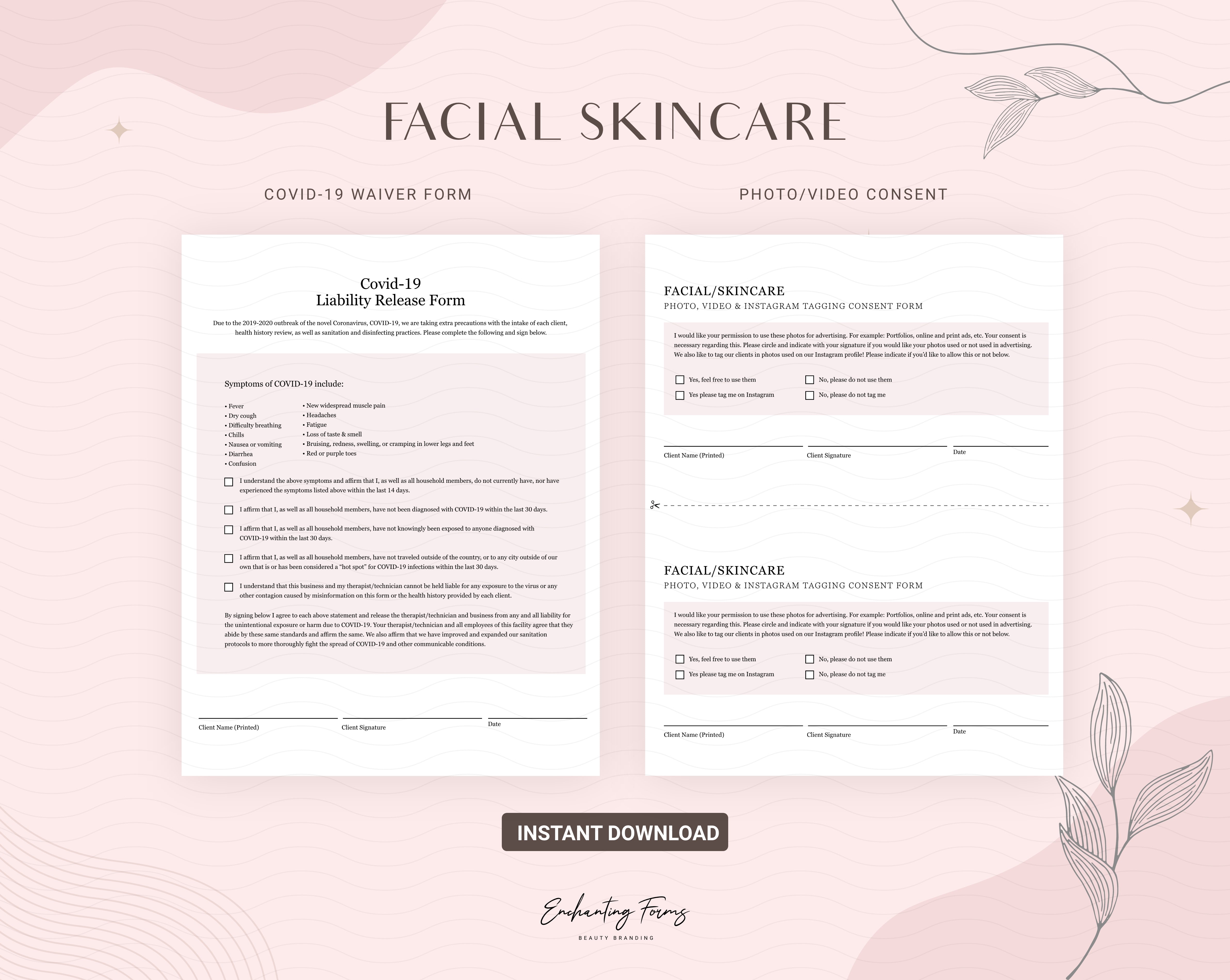 Skincare consultation forms blush pink design - fillable PDF for aestheticians