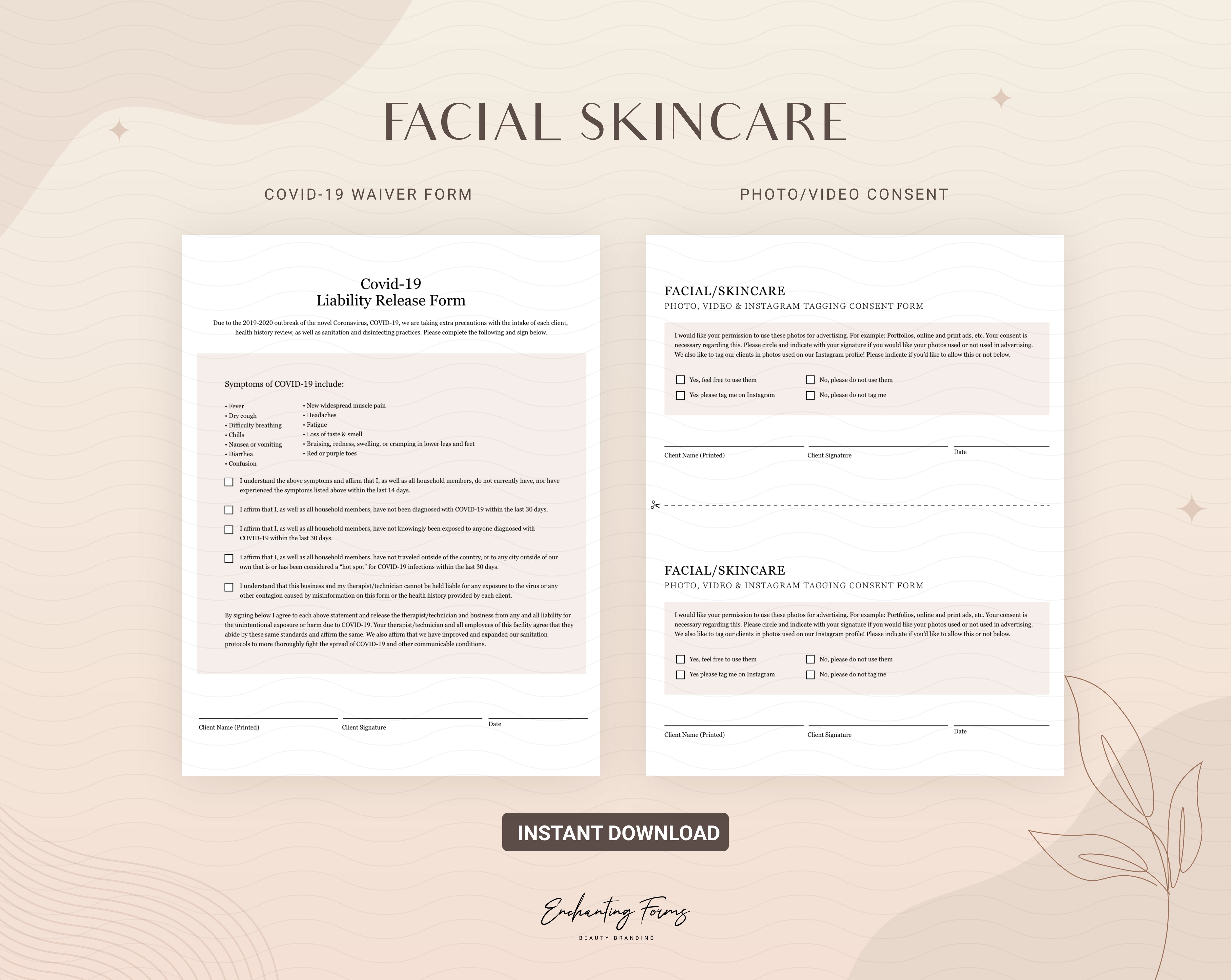 Skincare consultation forms champagne design - fillable PDF for aestheticians