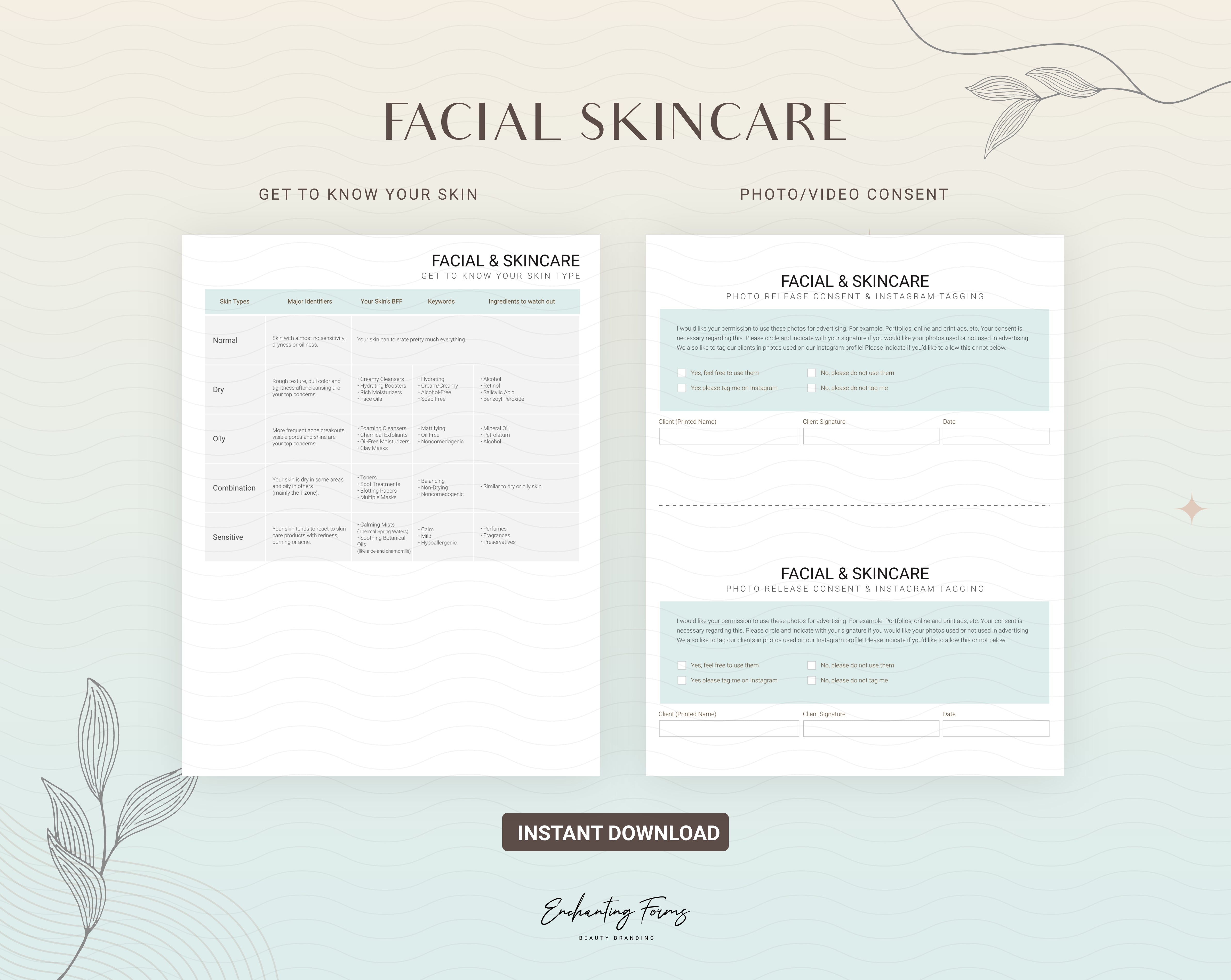 Skincare consultation forms sage green design - fillable PDF for aestheticians