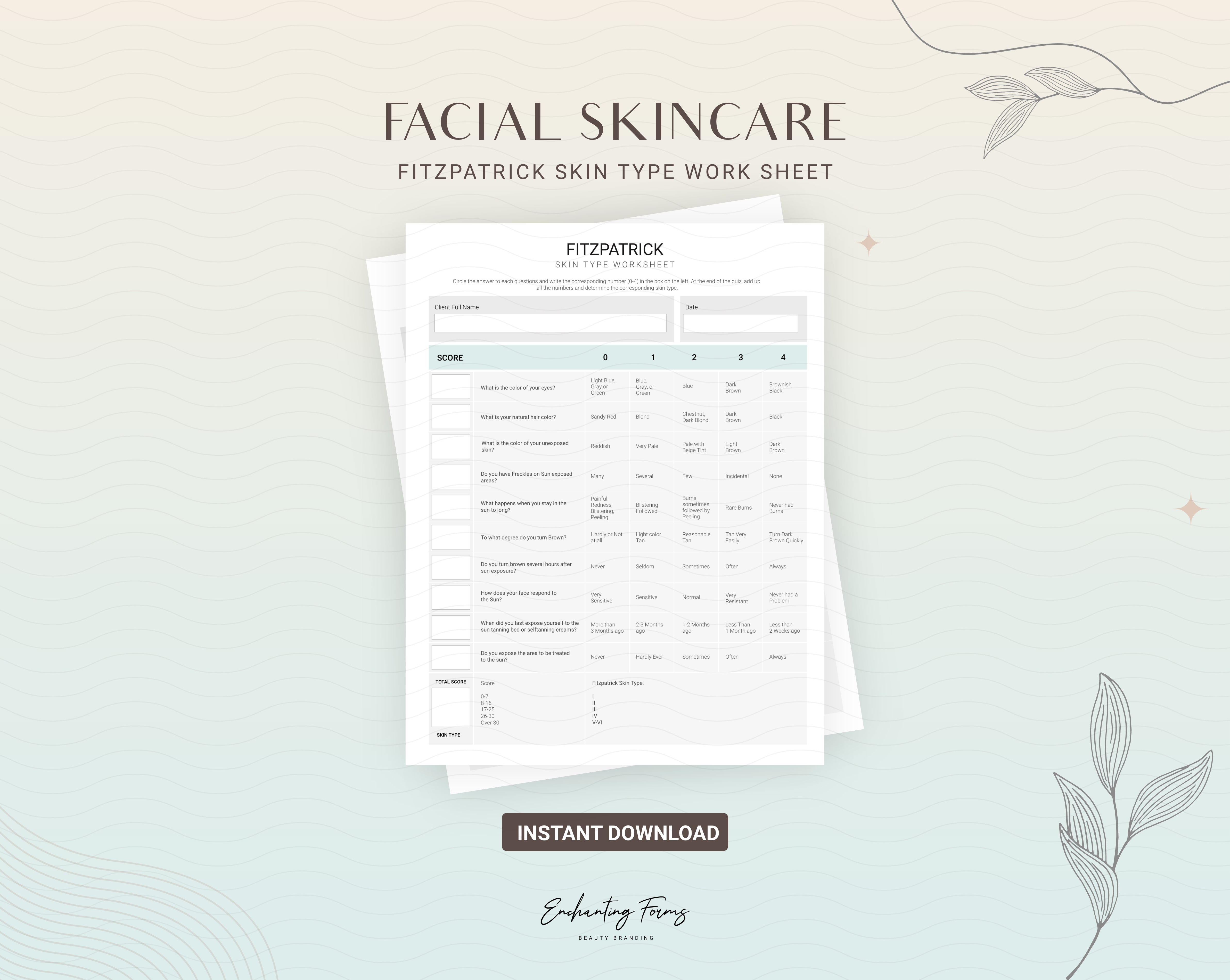 Skincare consultation forms sage green design - fillable PDF for aestheticians