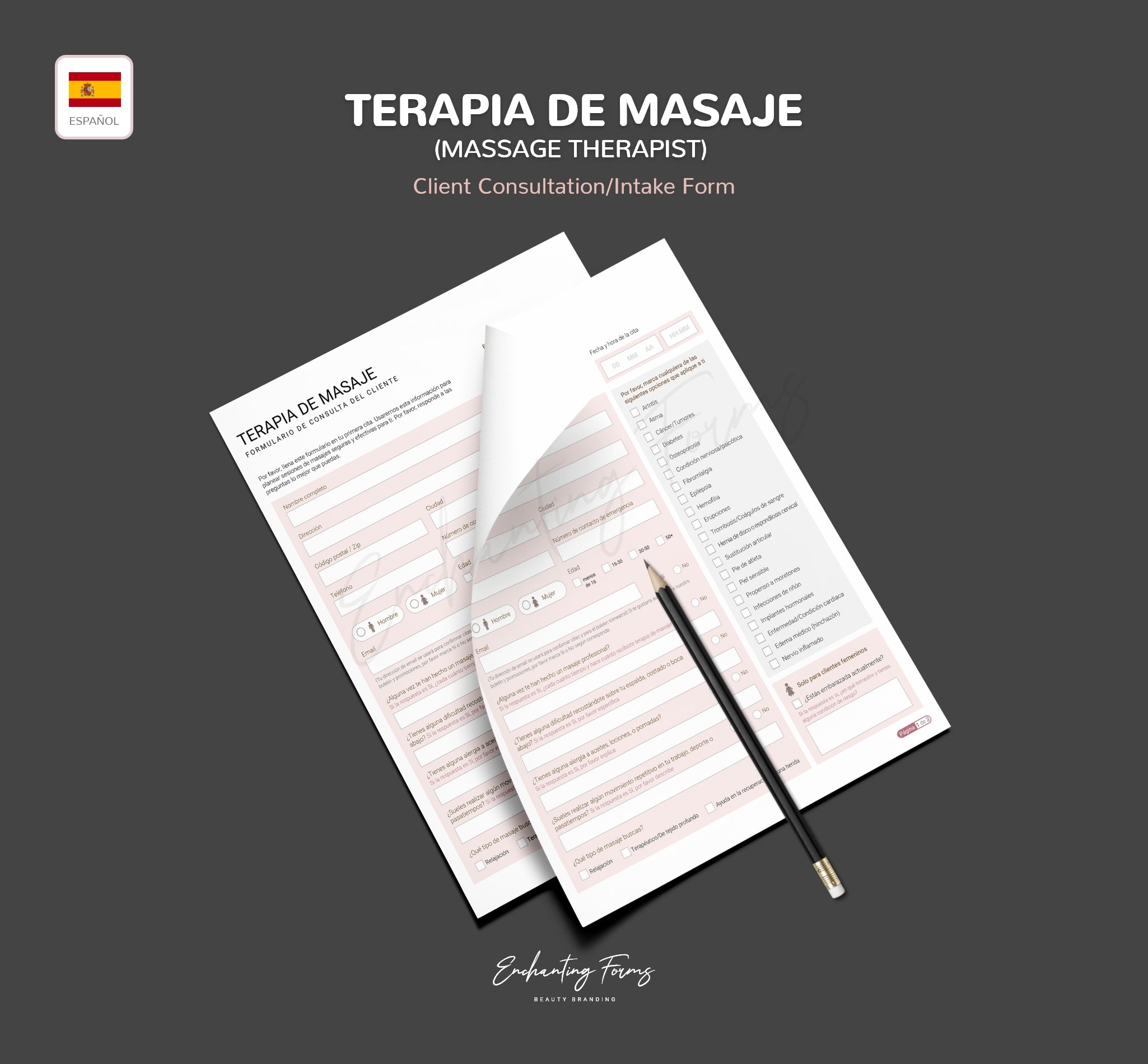 Spanish massage therapy consultation consent forms - formularios masaje terapéutico en español PDF
