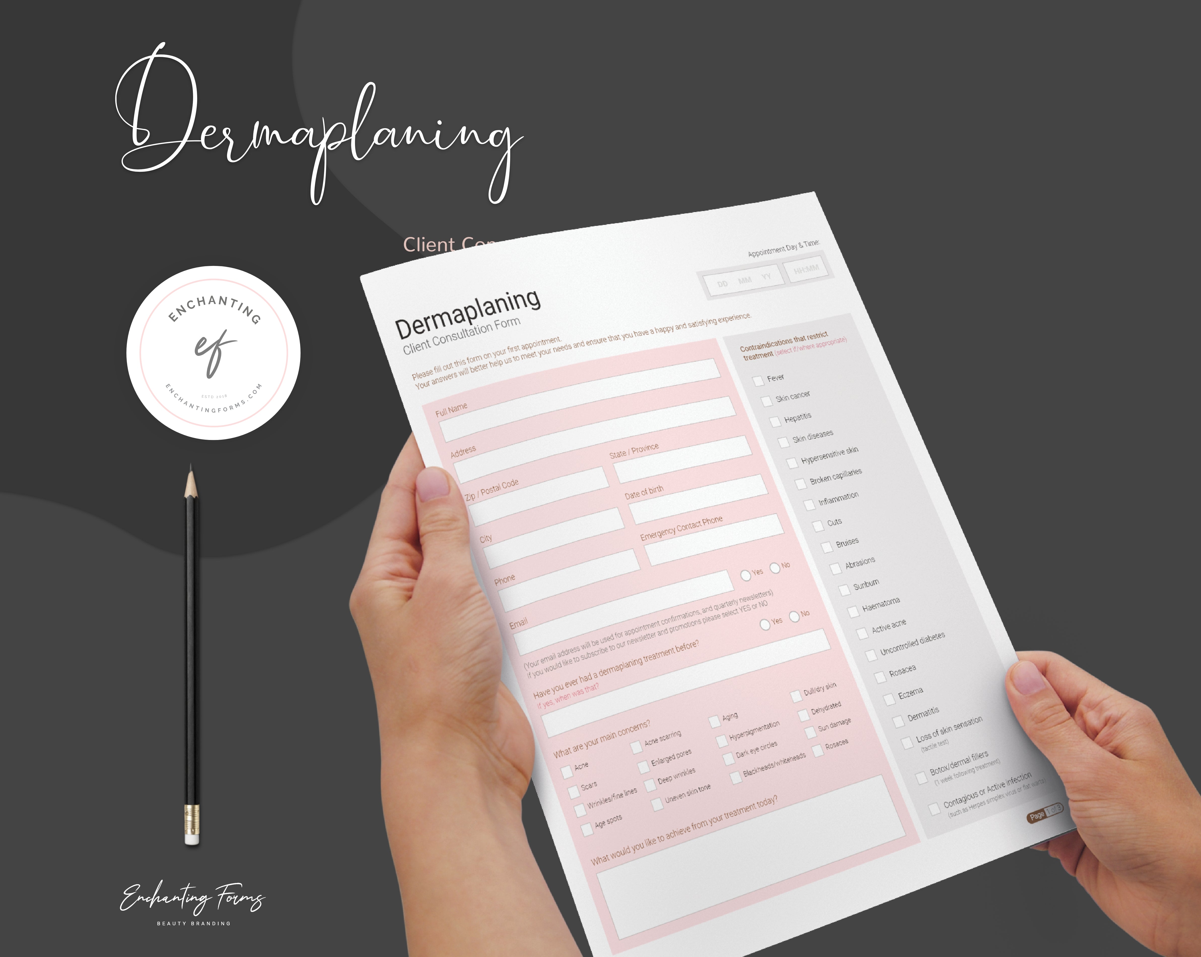 Dermaplaning consultation and consent forms bundle rose gold design - fillable PDF for aestheticians