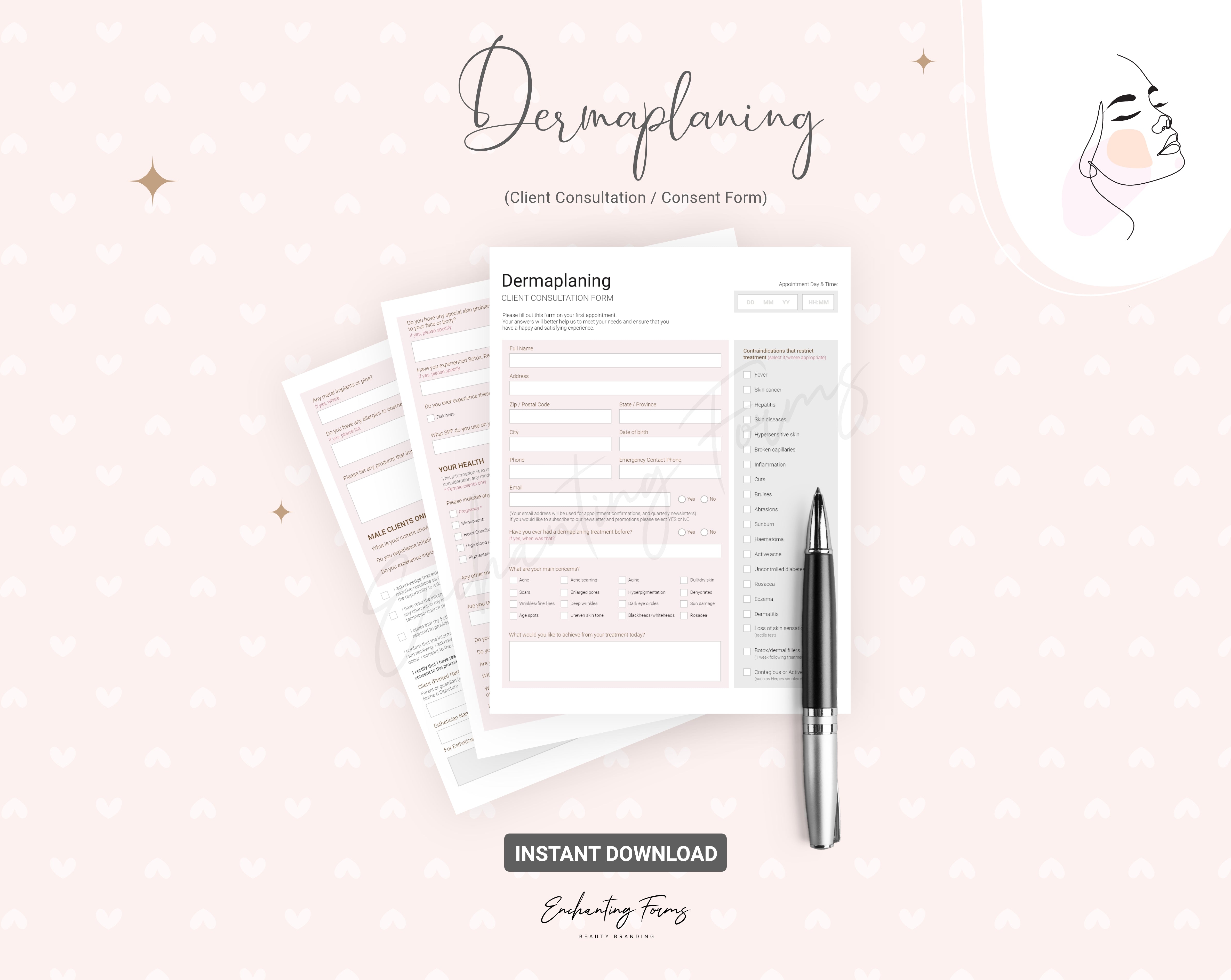Dermaplaning consultation and consent forms bundle - professional fillable PDF for aestheticians
