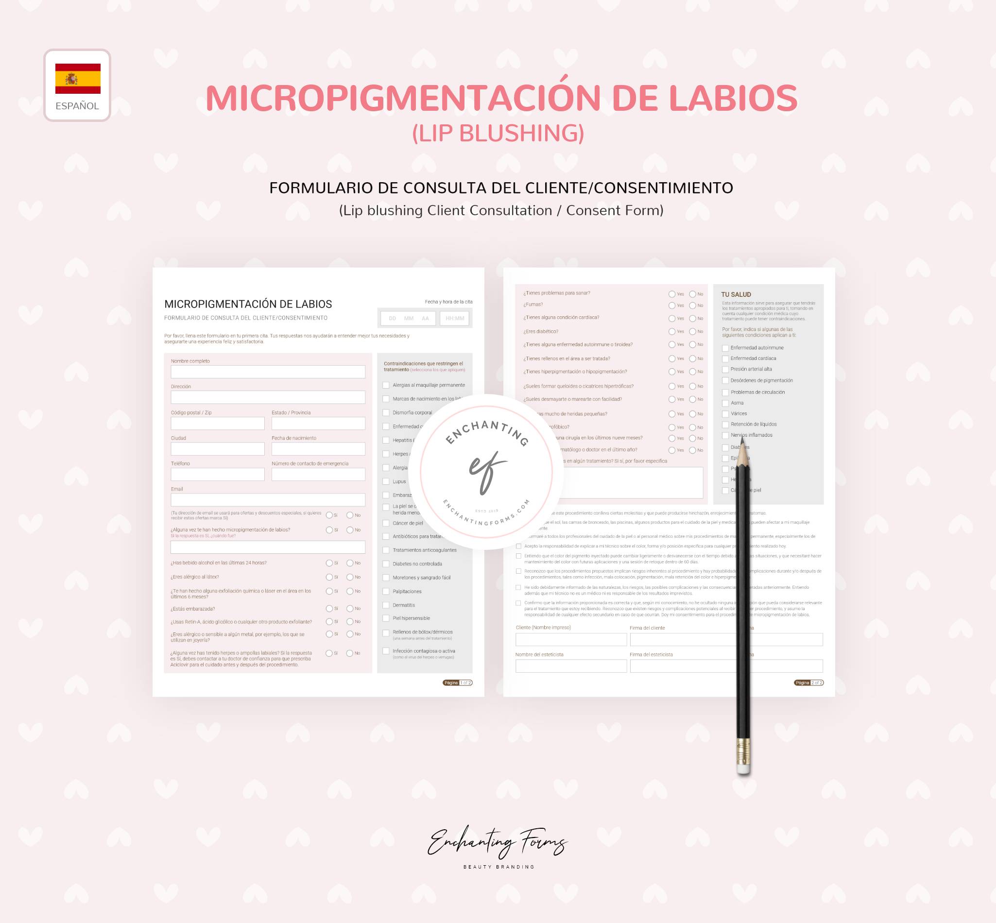 Spanish lip blushing consultation consent forms - formularios lip blushing en español PDF