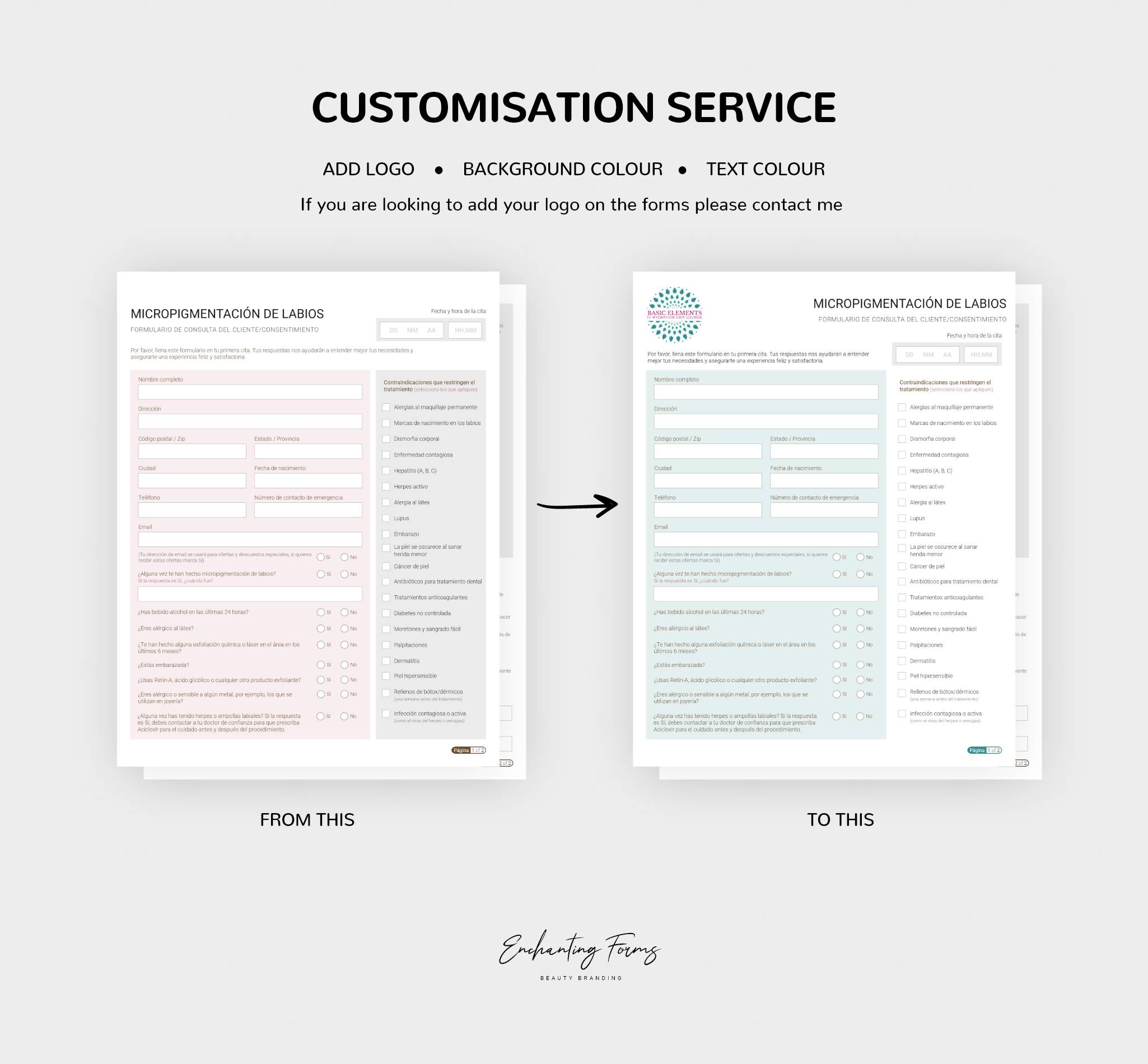 Spanish lip blushing consultation consent forms - formularios lip blushing en español PDF