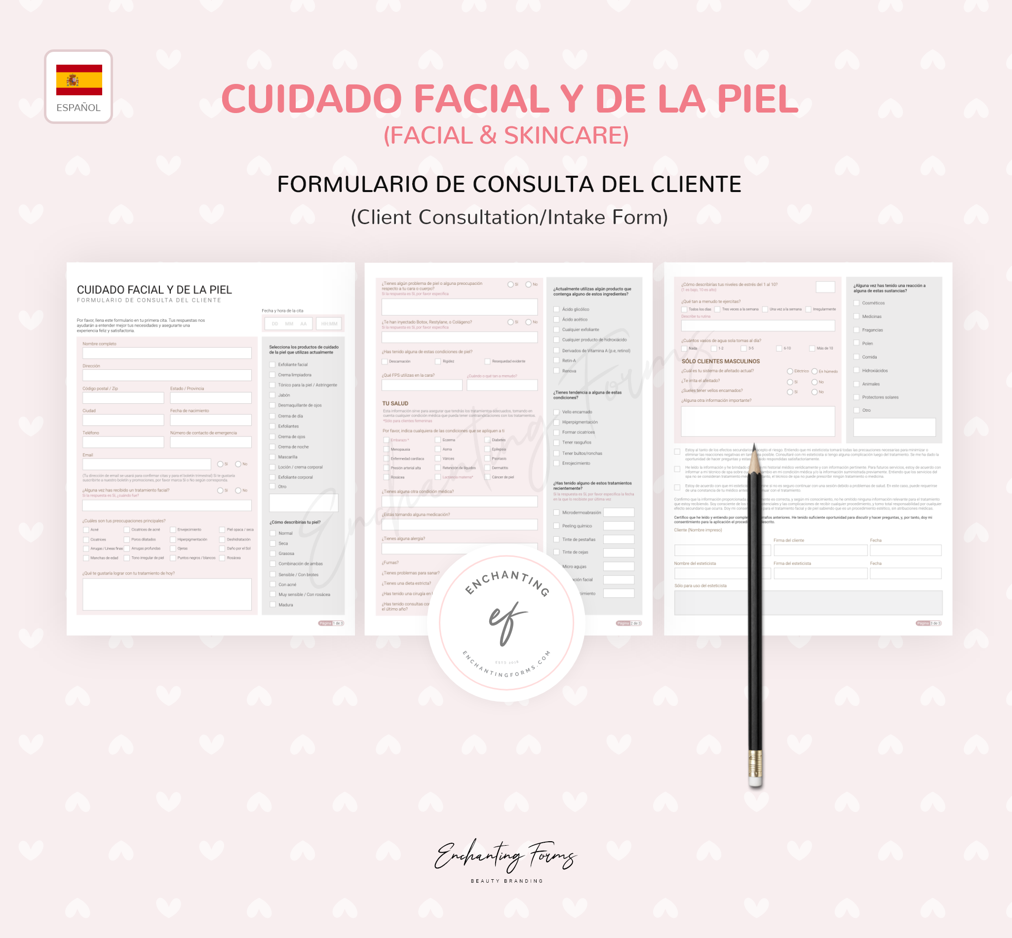 Spanish facial skincare consultation consent forms - formularios cuidado facial en español PDF