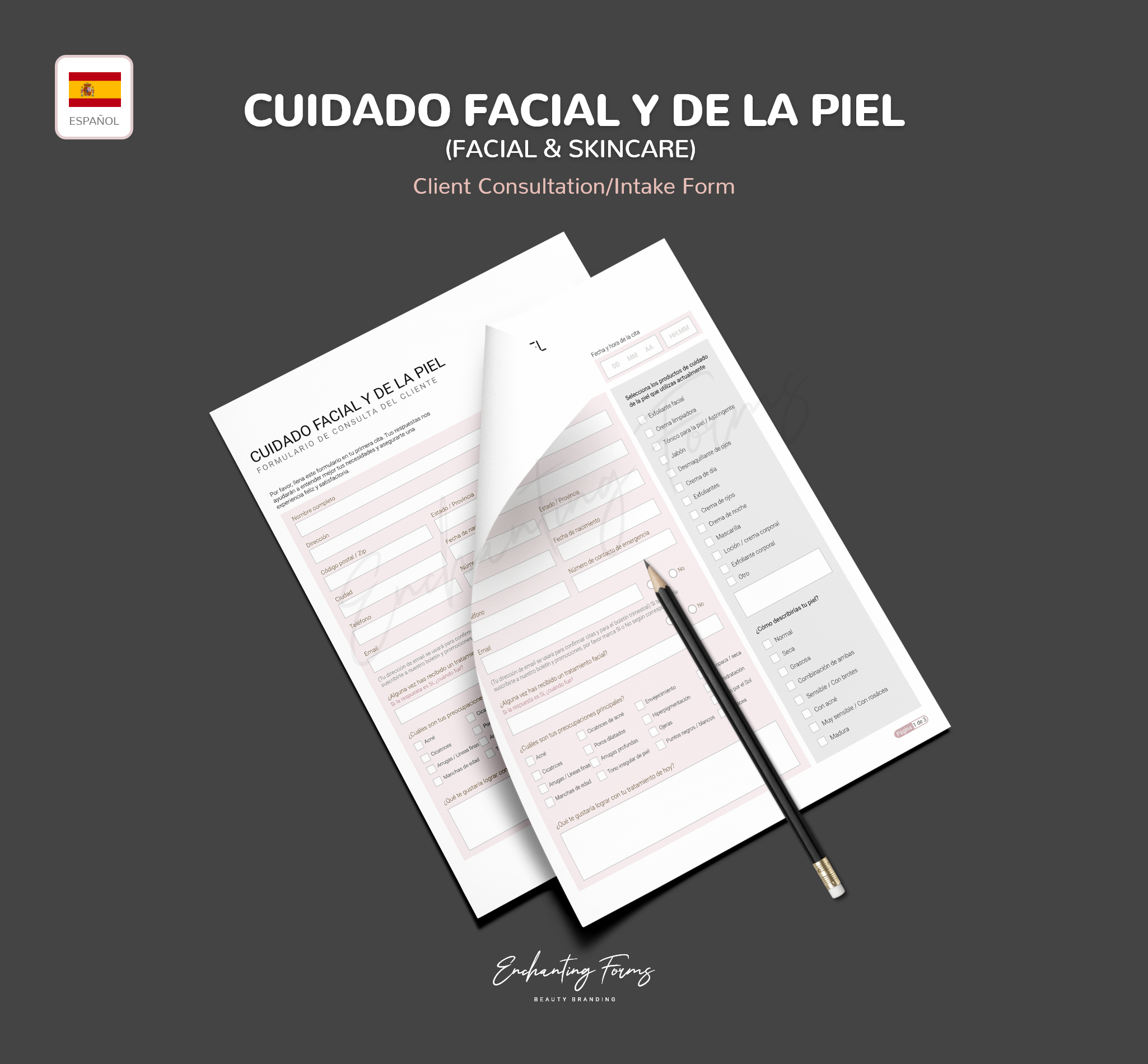 Spanish facial skincare consultation consent forms - formularios cuidado facial en español PDF