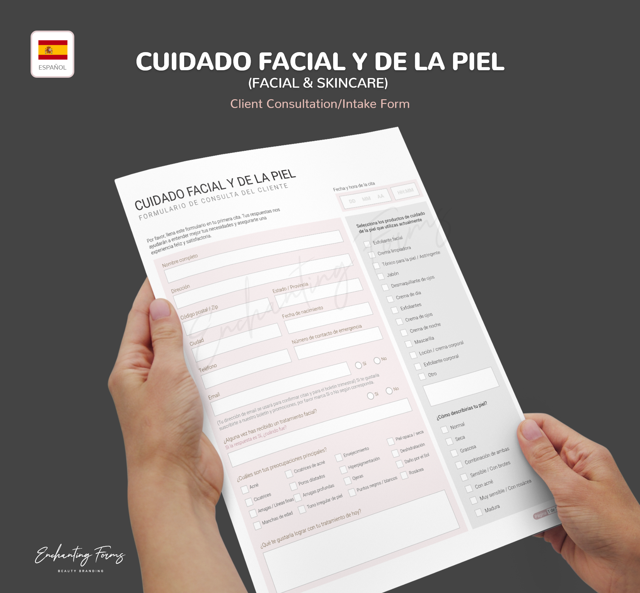 Spanish facial skincare consultation consent forms - formularios cuidado facial en español PDF