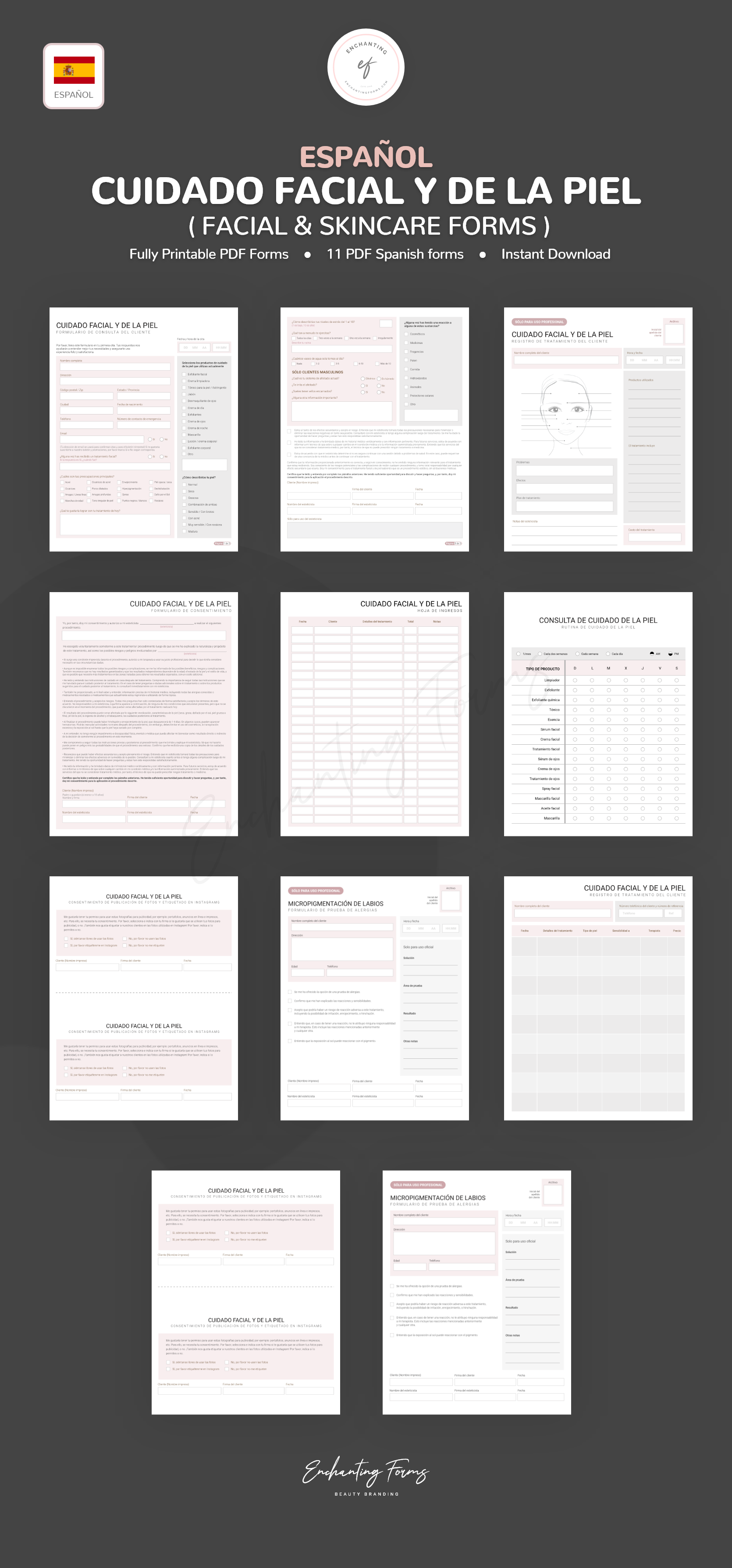 Spanish facial skincare consultation consent forms - formularios cuidado facial en español PDF