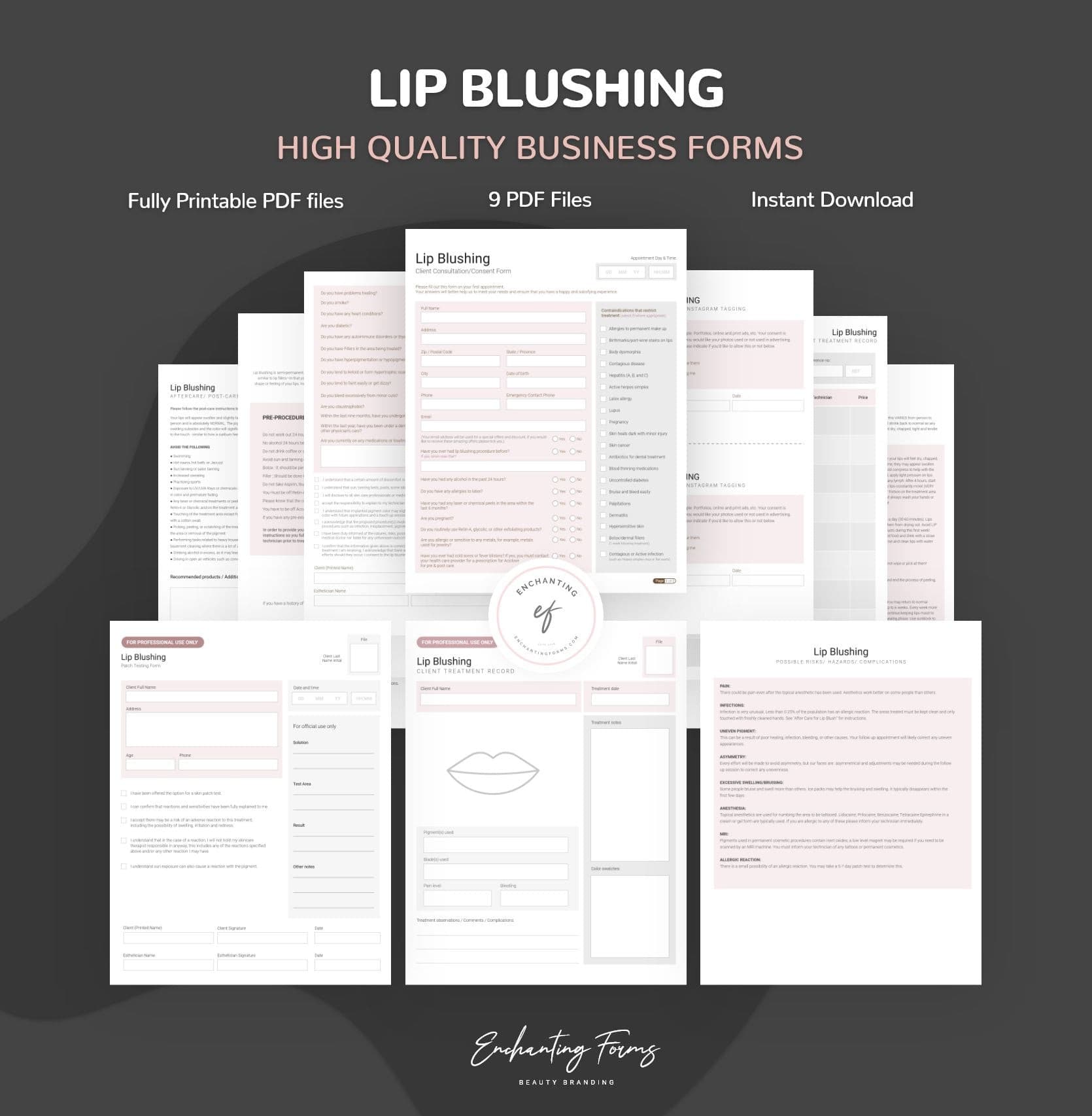 Lip blushing consultation and consent forms bundle - professional fillable PDF for PMU artists