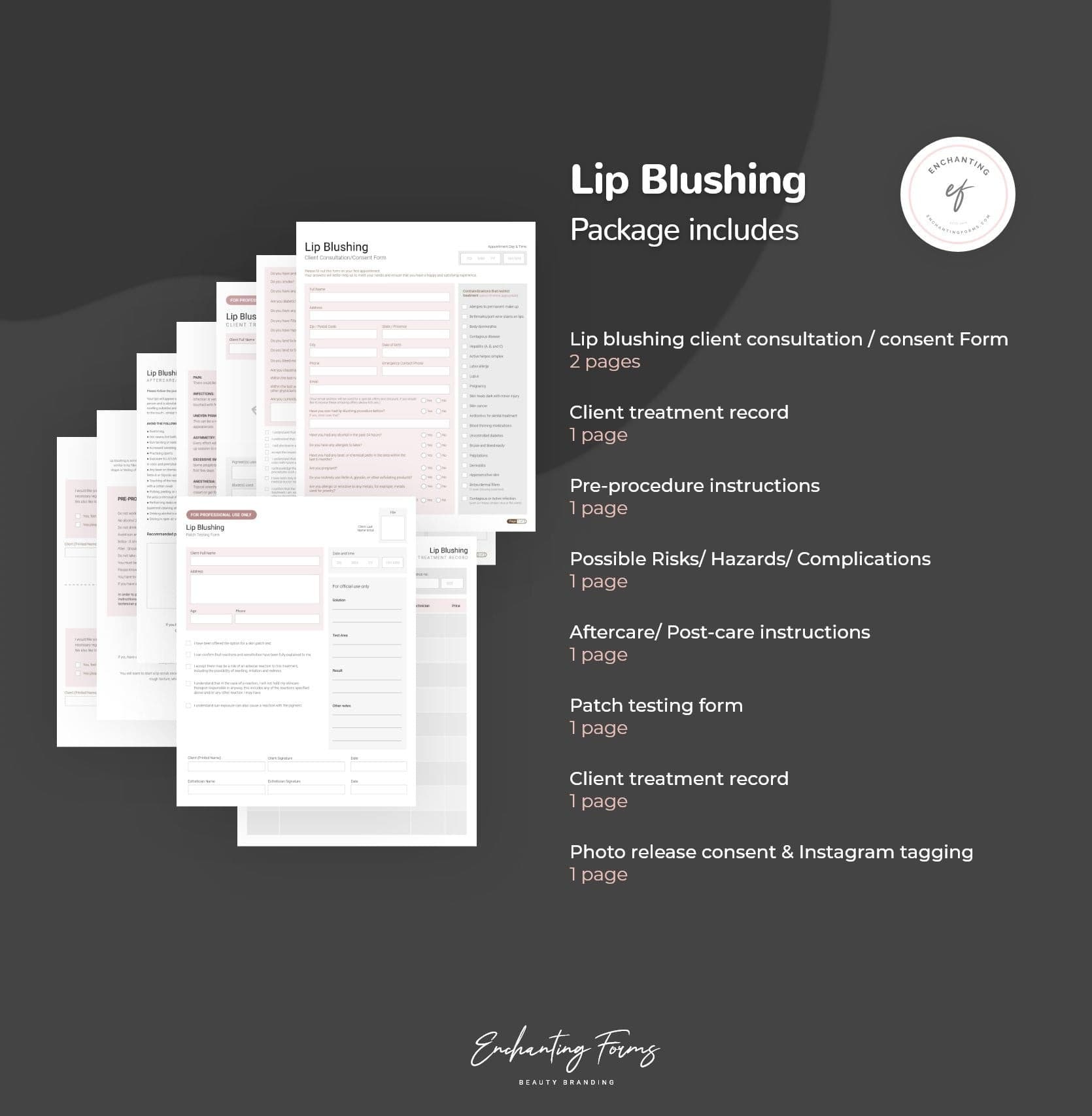 Lip blushing consultation and consent forms bundle - professional fillable PDF for PMU artists