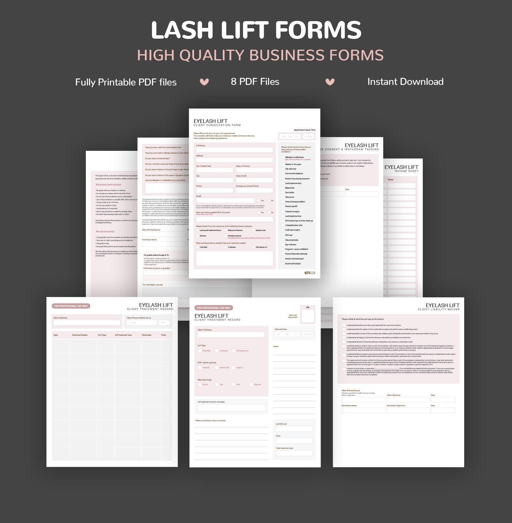 Lash lift consultation and consent forms bundle - professional fillable PDF for lash technicians