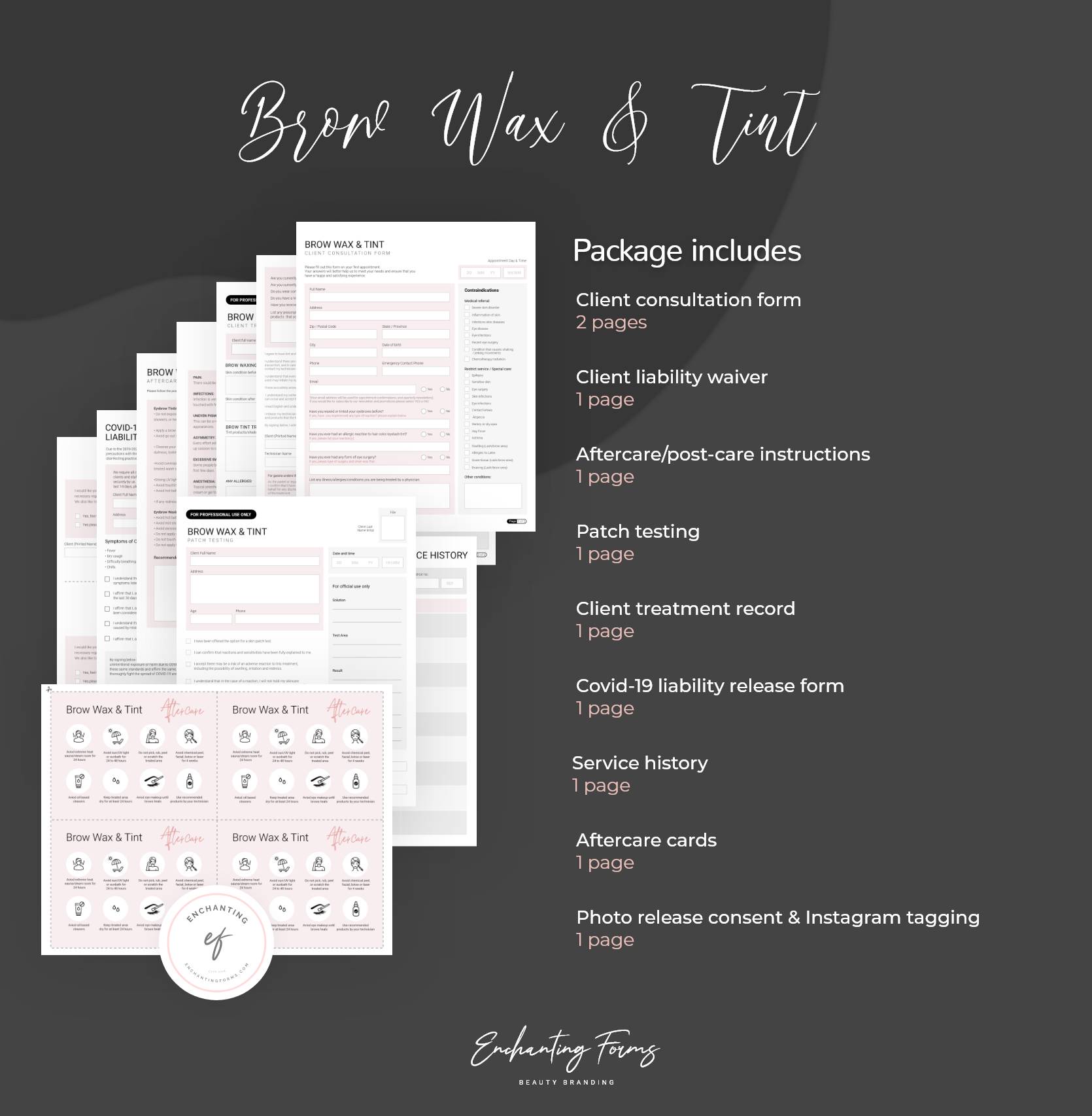 Brow waxing and tinting consultation forms - professional fillable PDF for brow specialists