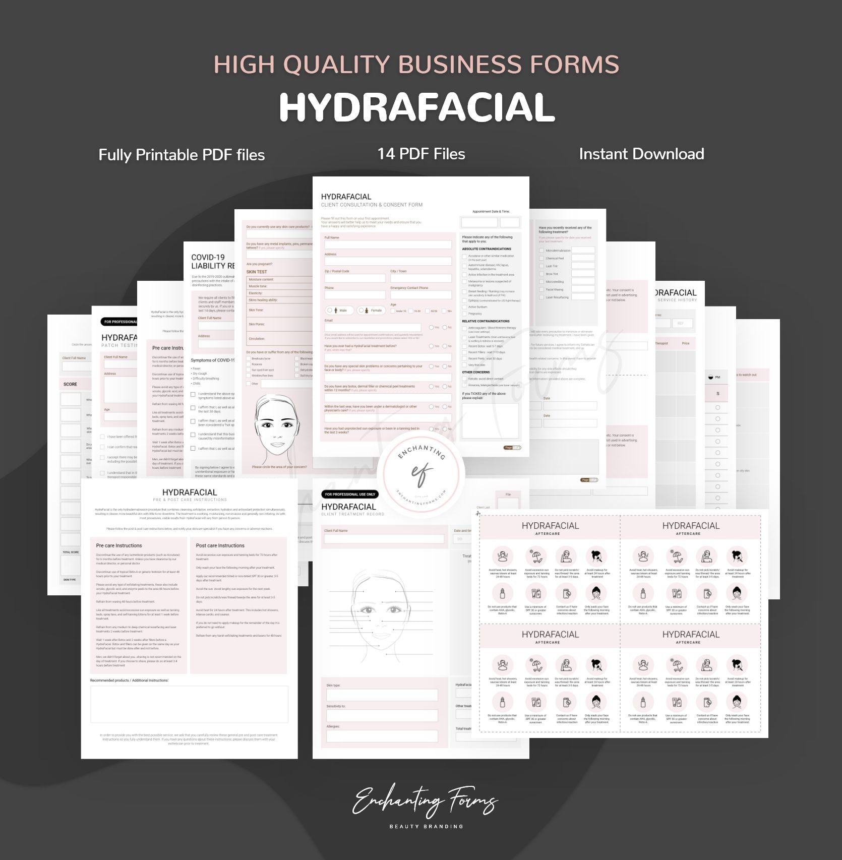 HydraFacial consultation and consent forms bundle - professional fillable PDF for skincare professionals