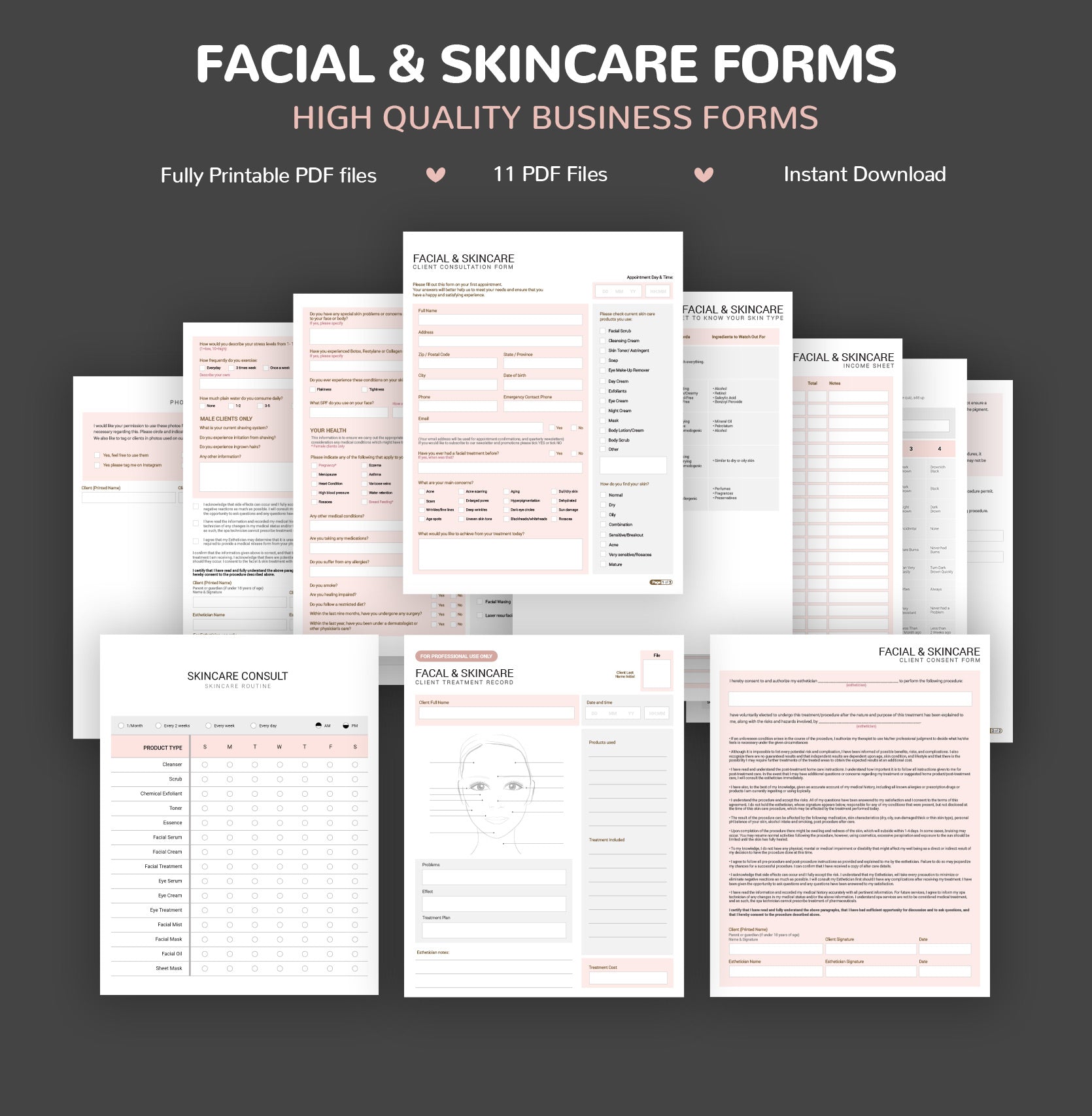 Spanish facial skincare consultation consent forms - formularios cuidado facial en español PDF
