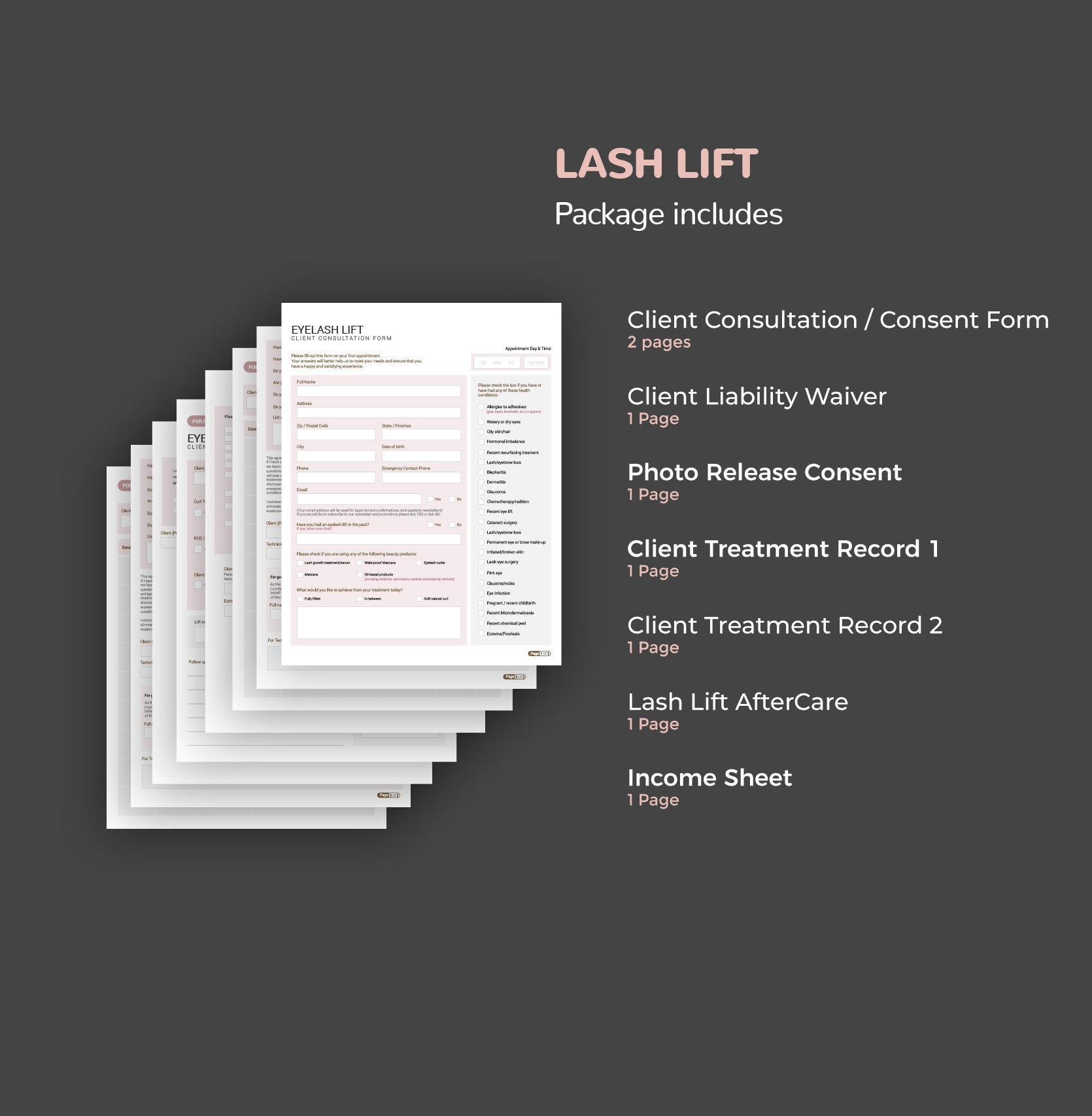 Lash lift consultation and consent forms bundle - professional fillable PDF for lash technicians