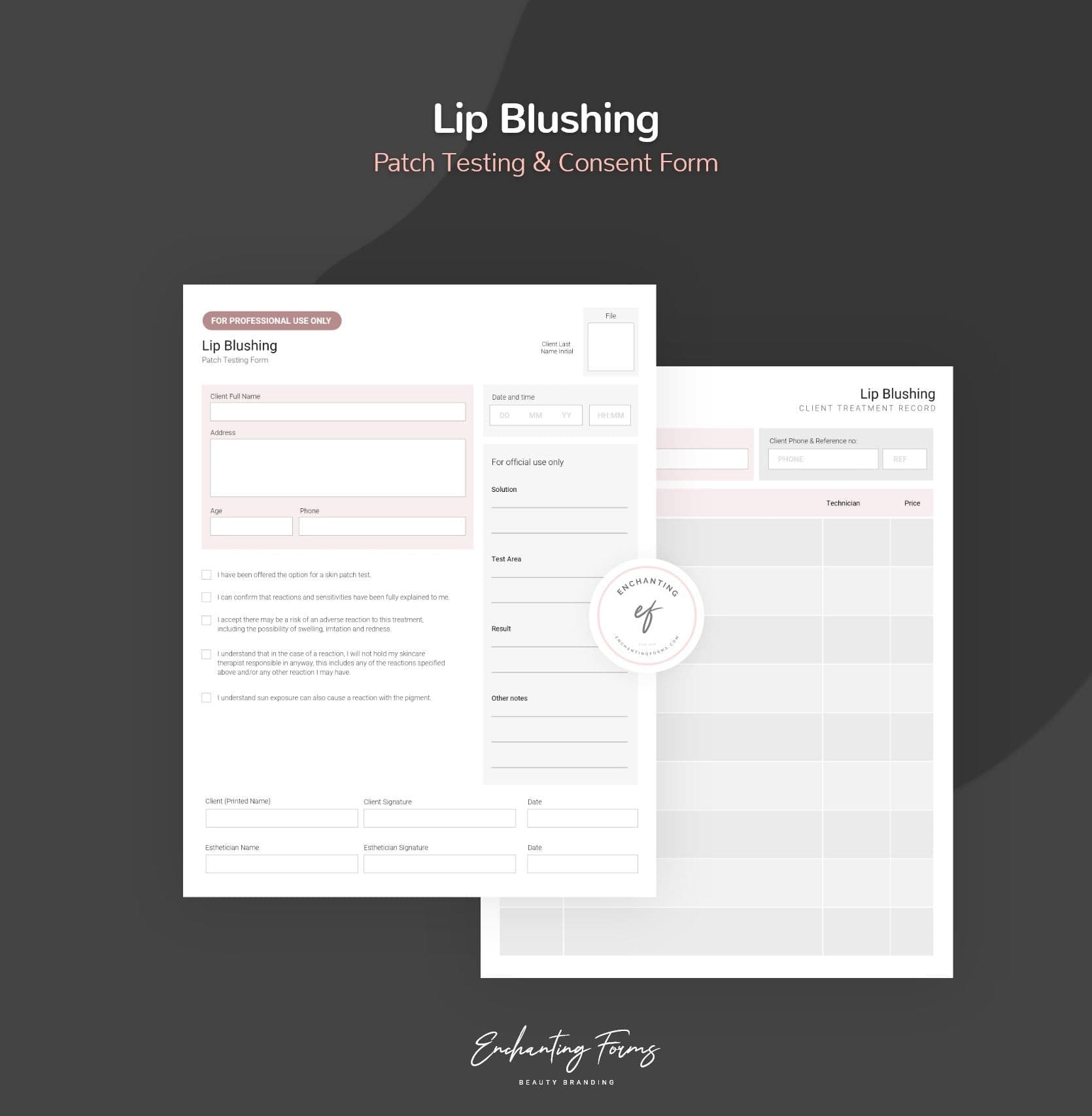 Lip blushing consultation and consent forms bundle - professional fillable PDF for PMU artists