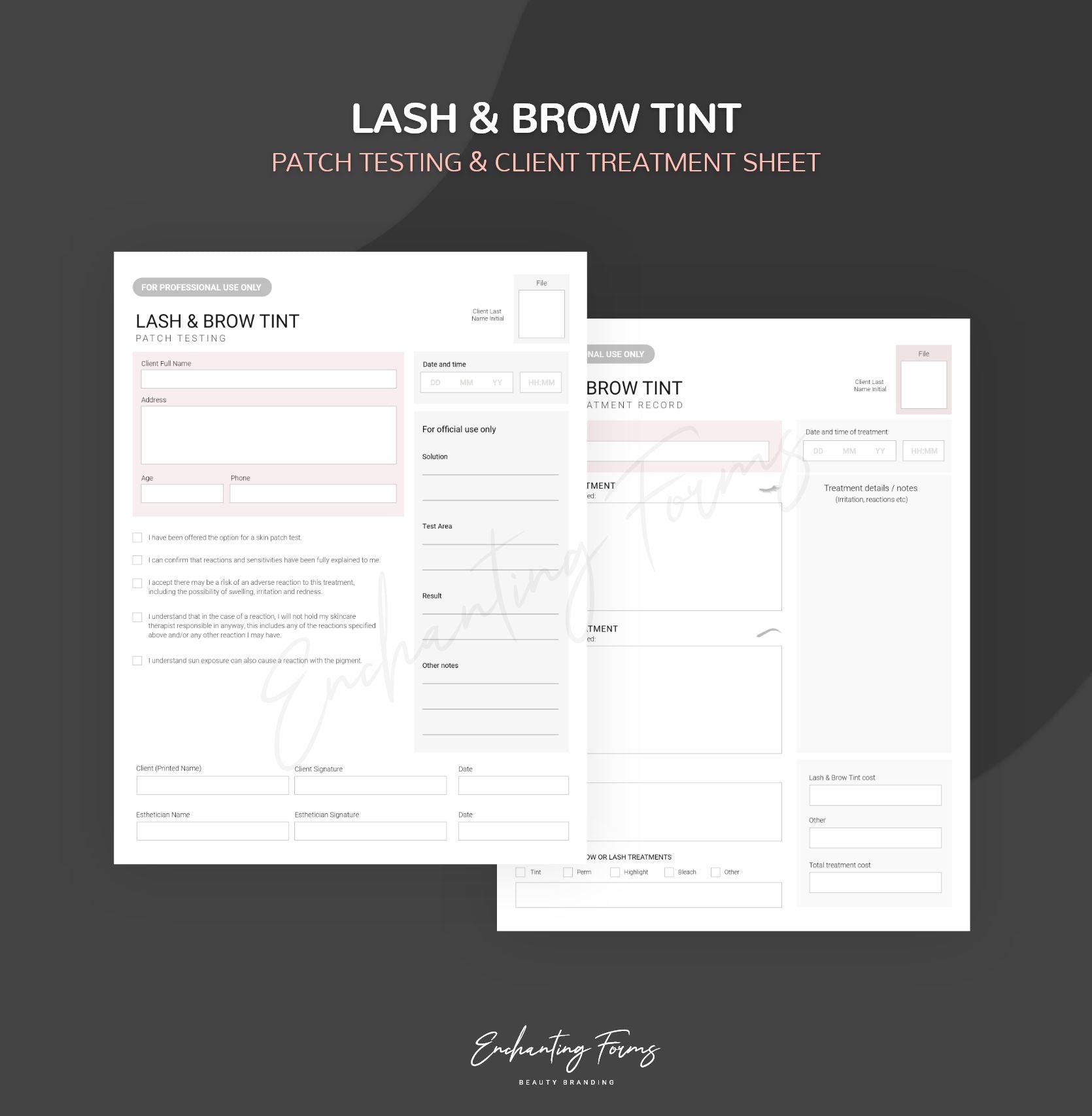 Lash and brow tinting consultation consent forms - professional fillable PDF