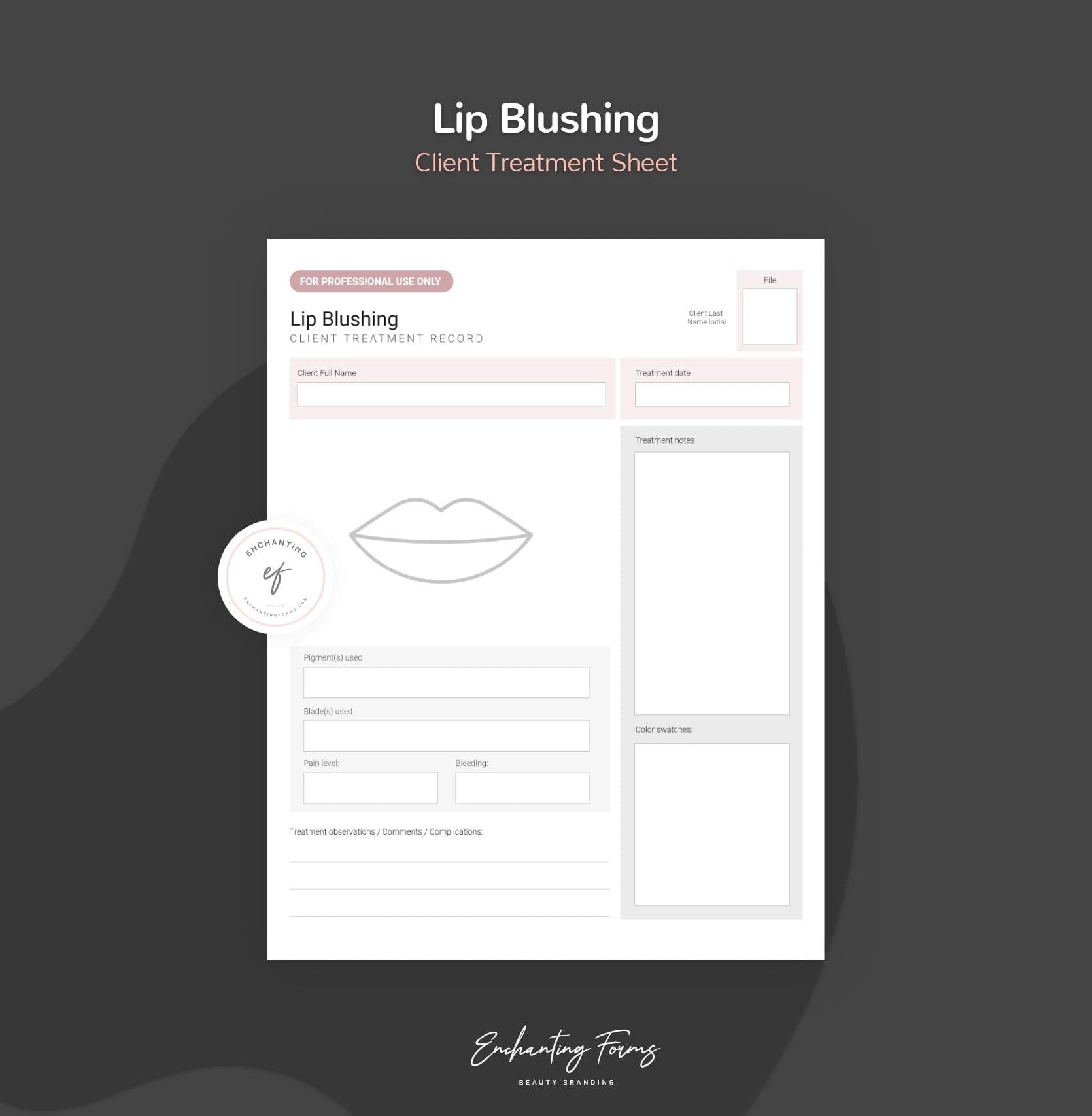 Lip blushing consultation and consent forms bundle - professional fillable PDF for PMU artists