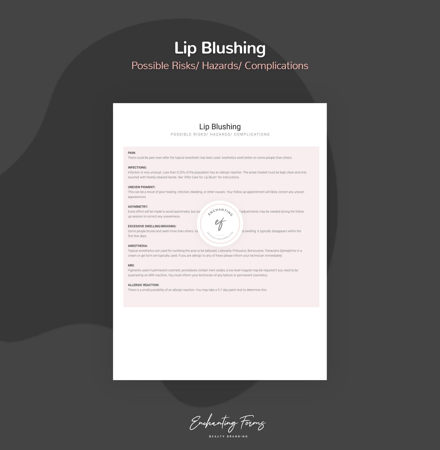 Lip blushing consultation and consent forms bundle - professional fillable PDF for PMU artists