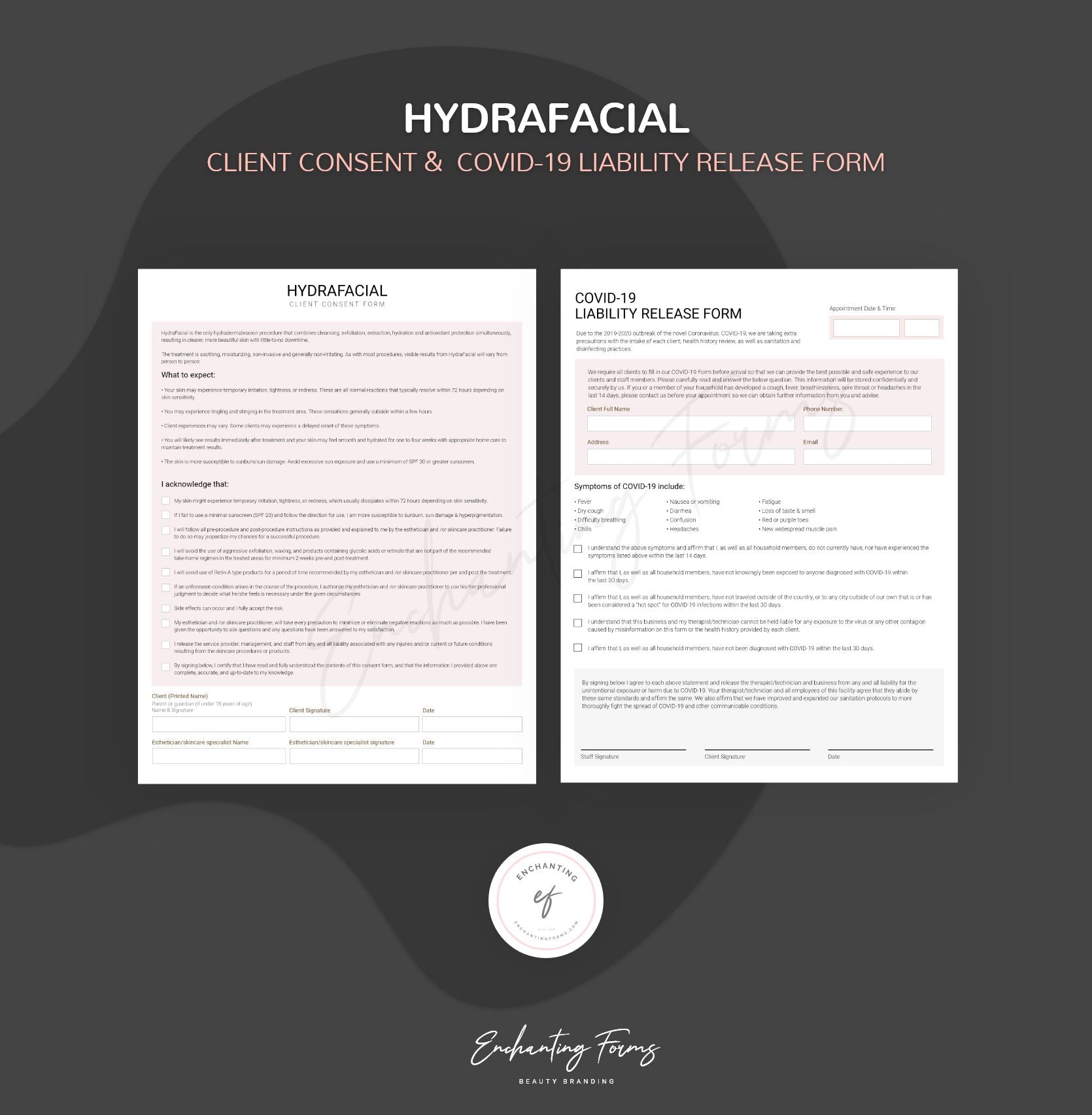 HydraFacial consultation and consent forms bundle - professional fillable PDF for skincare professionals