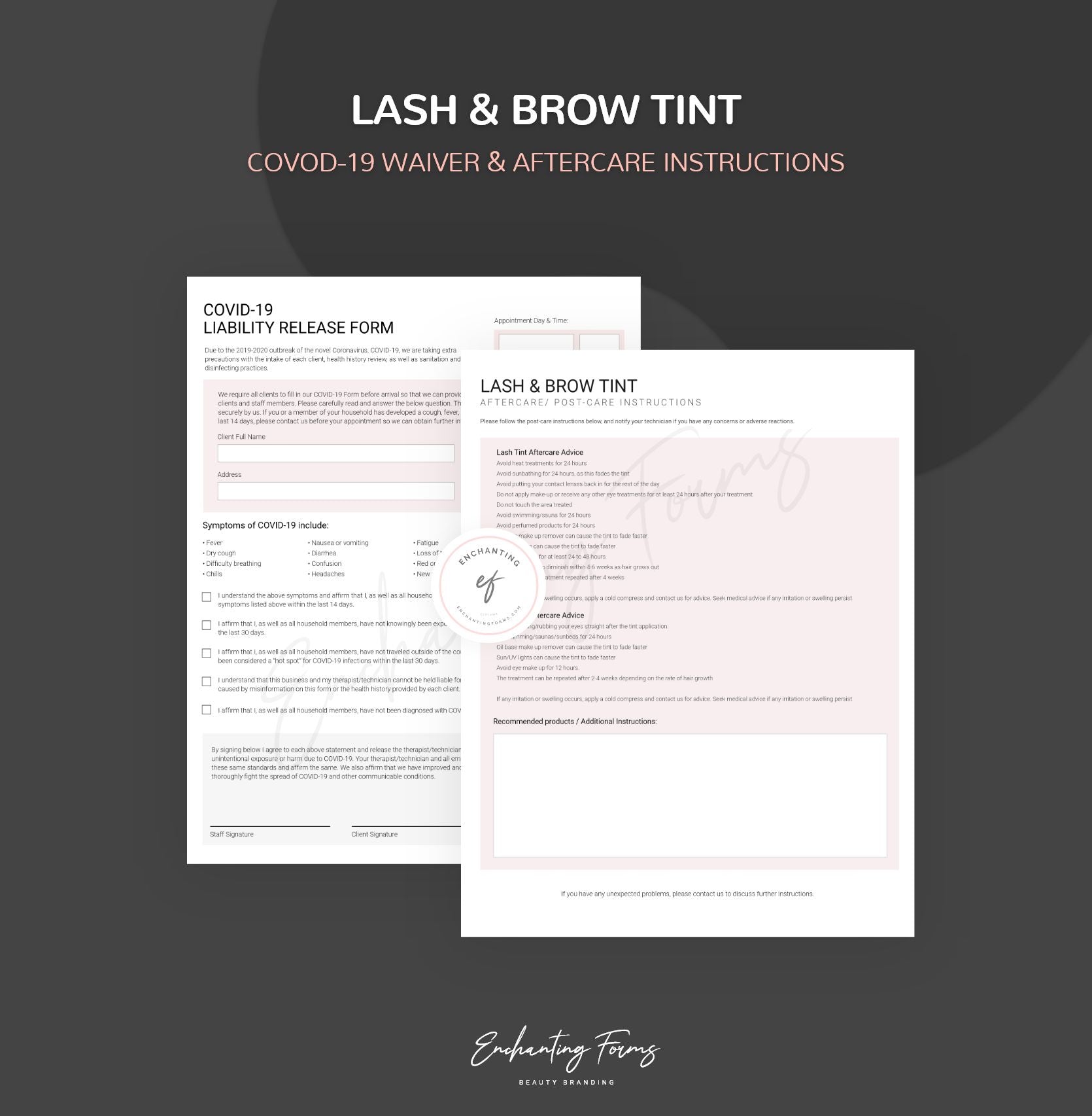 Lash and brow tinting consultation consent forms - professional fillable PDF