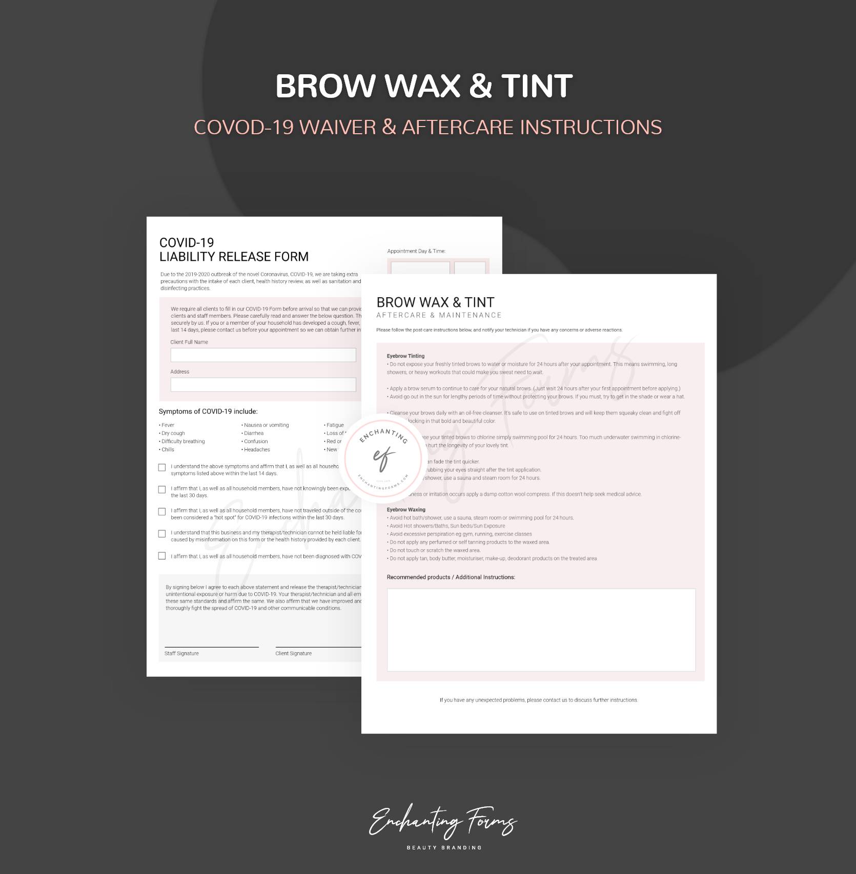 Brow waxing and tinting consultation forms - professional fillable PDF for brow specialists