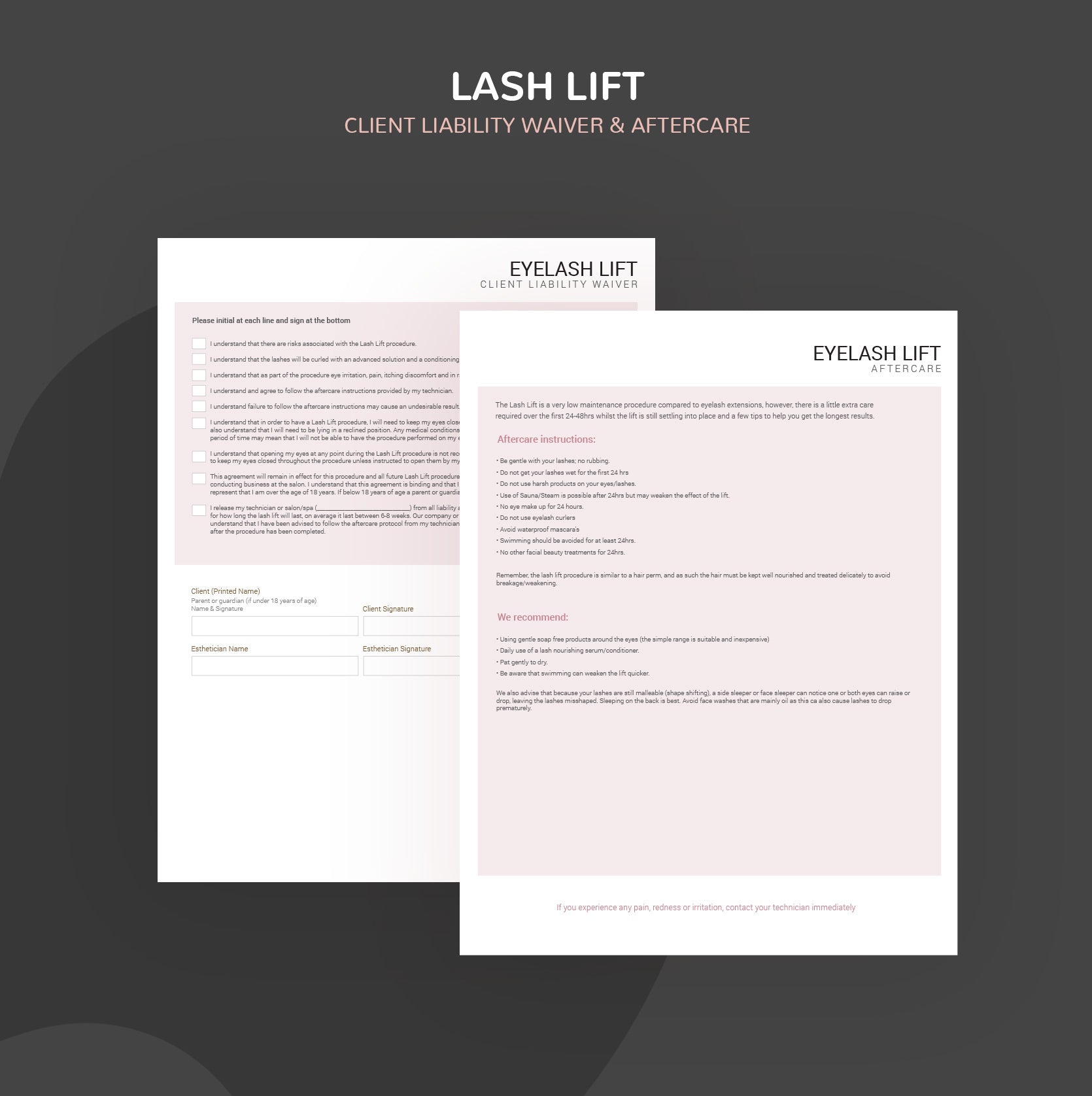 Lash lift consultation and consent forms bundle - professional fillable PDF for lash technicians